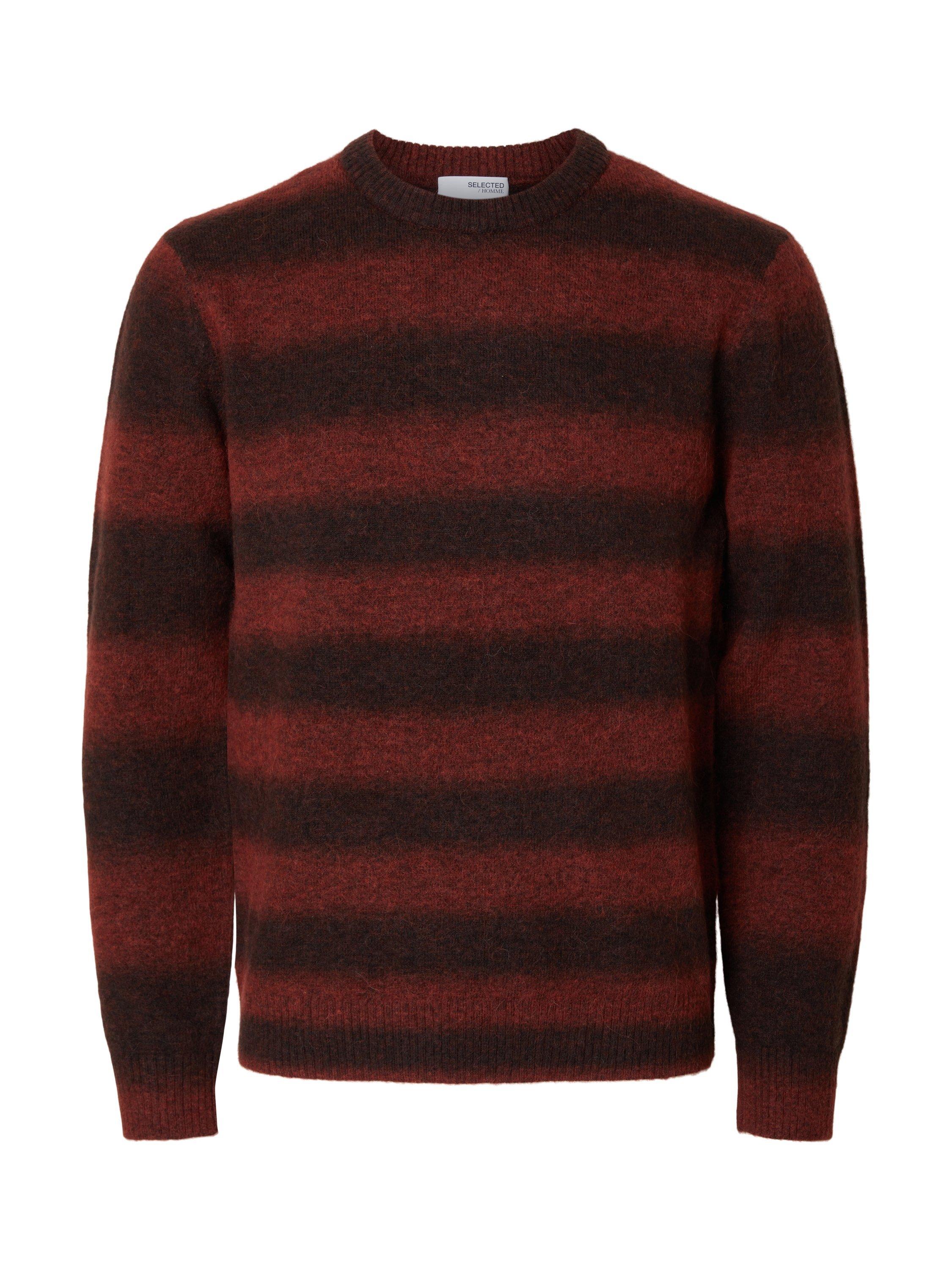 Product image 6 of 6, which shows Selected Wool Blend Striped Crew Neck Jumper, Red Ochre, S