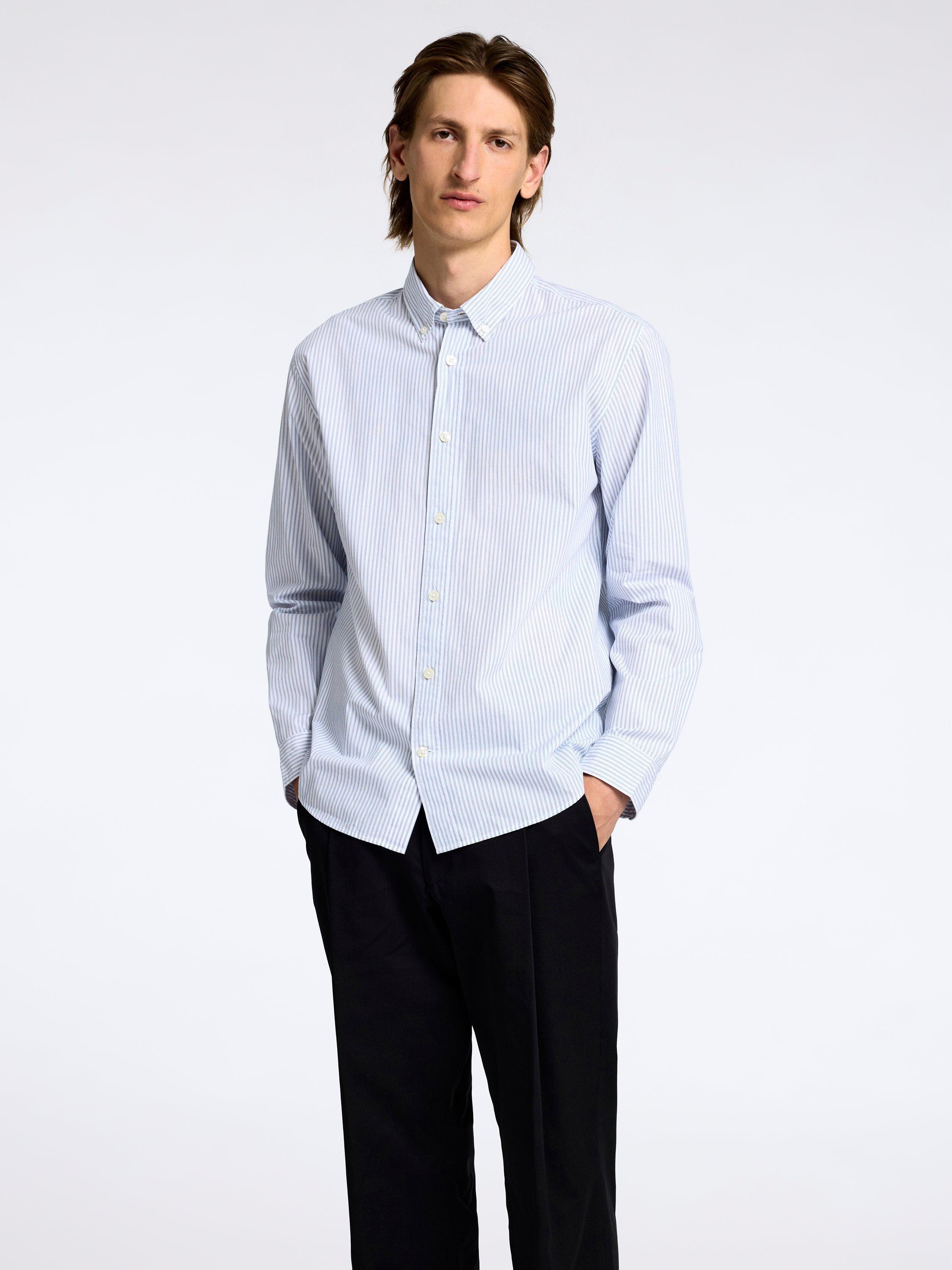 Selected Robin Cotton Regular Fit Stripe Shirt, Bright White