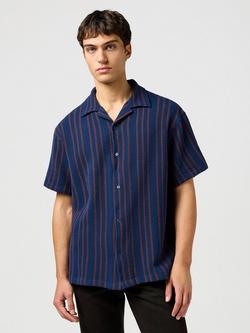 Wrangler Resort Short Sleeve Striped Cotton Waffle Knit Shirt, Navy Stripe - view 2, Navy Stripe