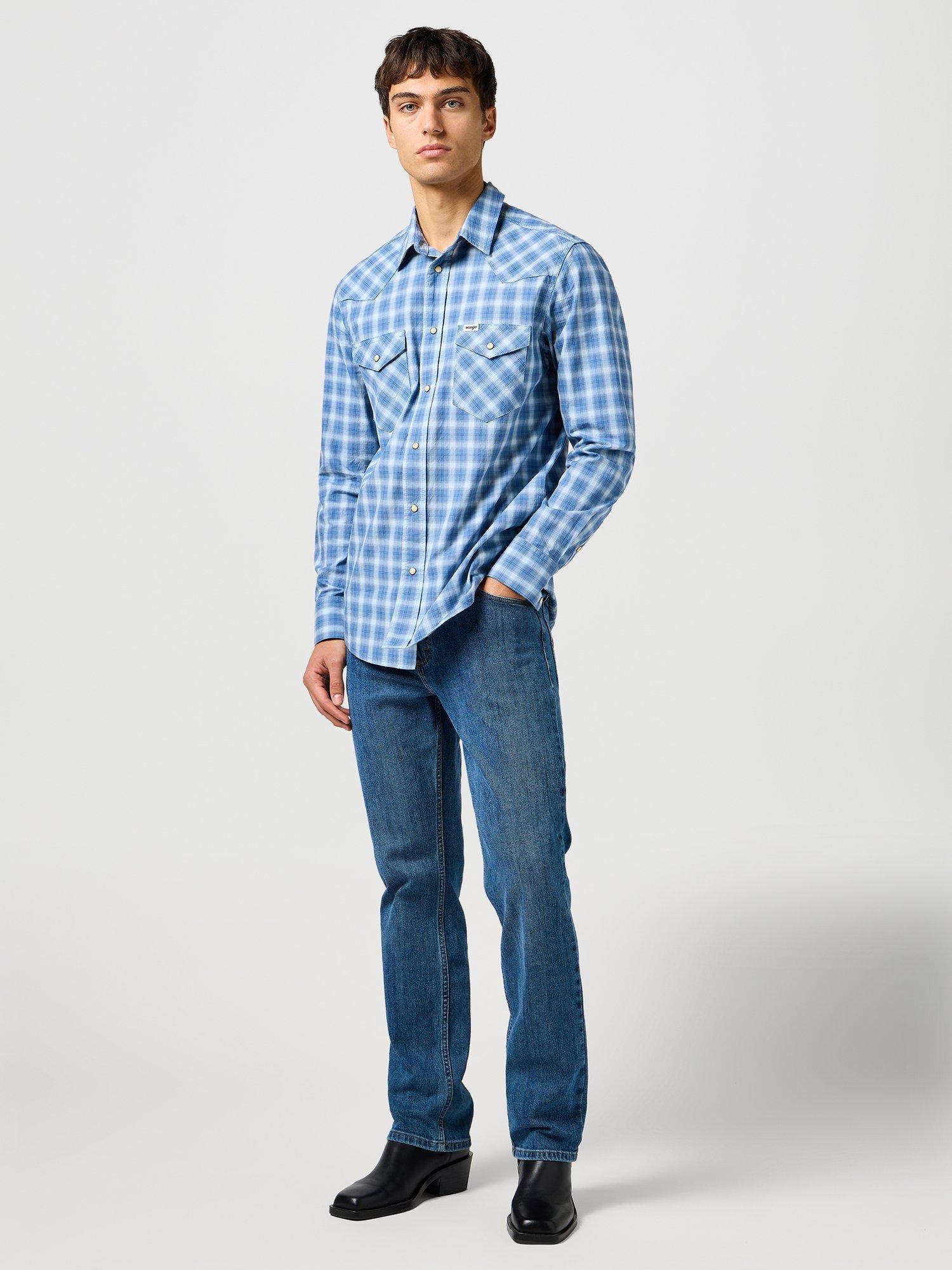 Product image 1 of 7, which shows Wrangler Western Check Cotton Shirt, Blue, S