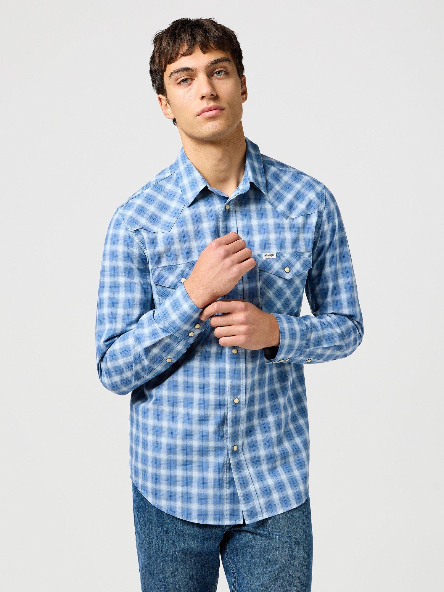 Product image 2 of 7, which shows Wrangler Western Check Cotton Shirt, Blue, S