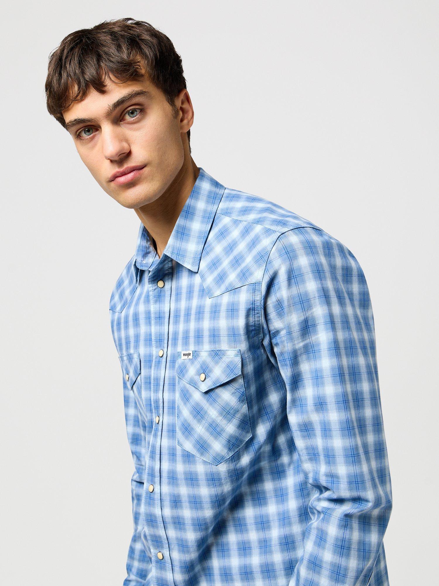Product image 5 of 7, which shows Wrangler Western Check Cotton Shirt, Blue, S