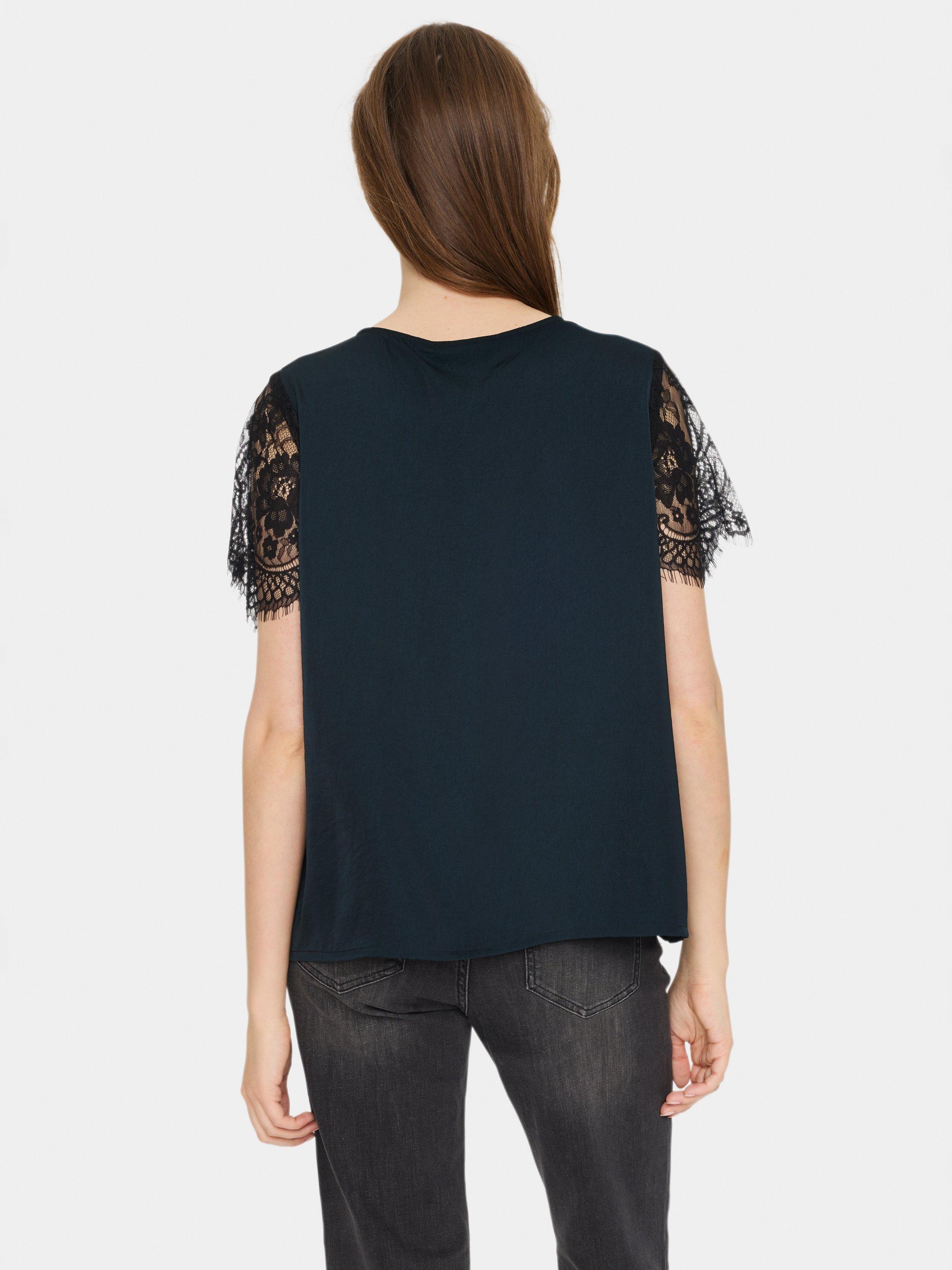 Product image 2 of 6, which shows Saint Tropez Zylvie Lace Short Sleeve Blouse, Black, XS