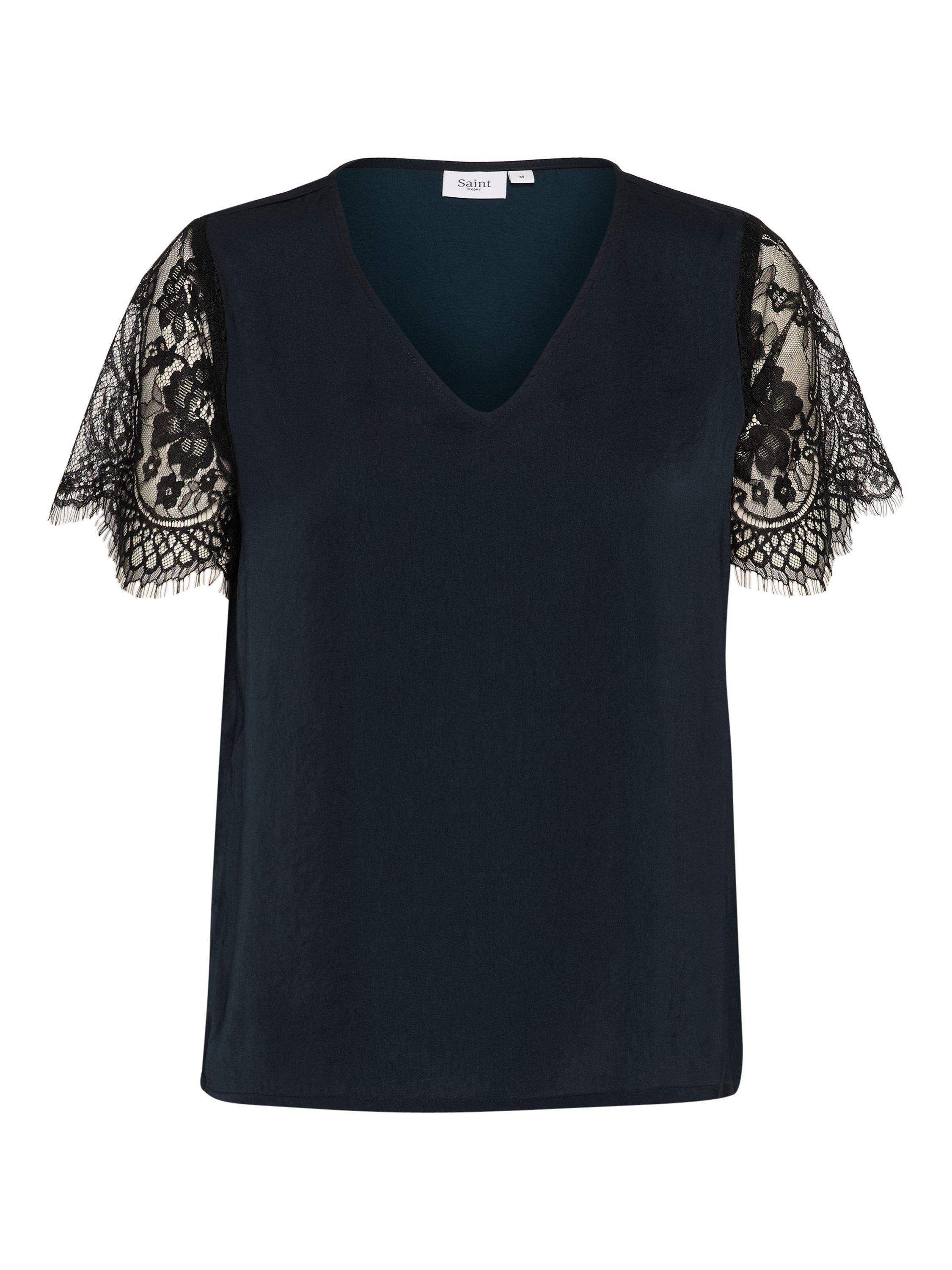 Product image 5 of 6, which shows Saint Tropez Zylvie Lace Short Sleeve Blouse, Black, XS