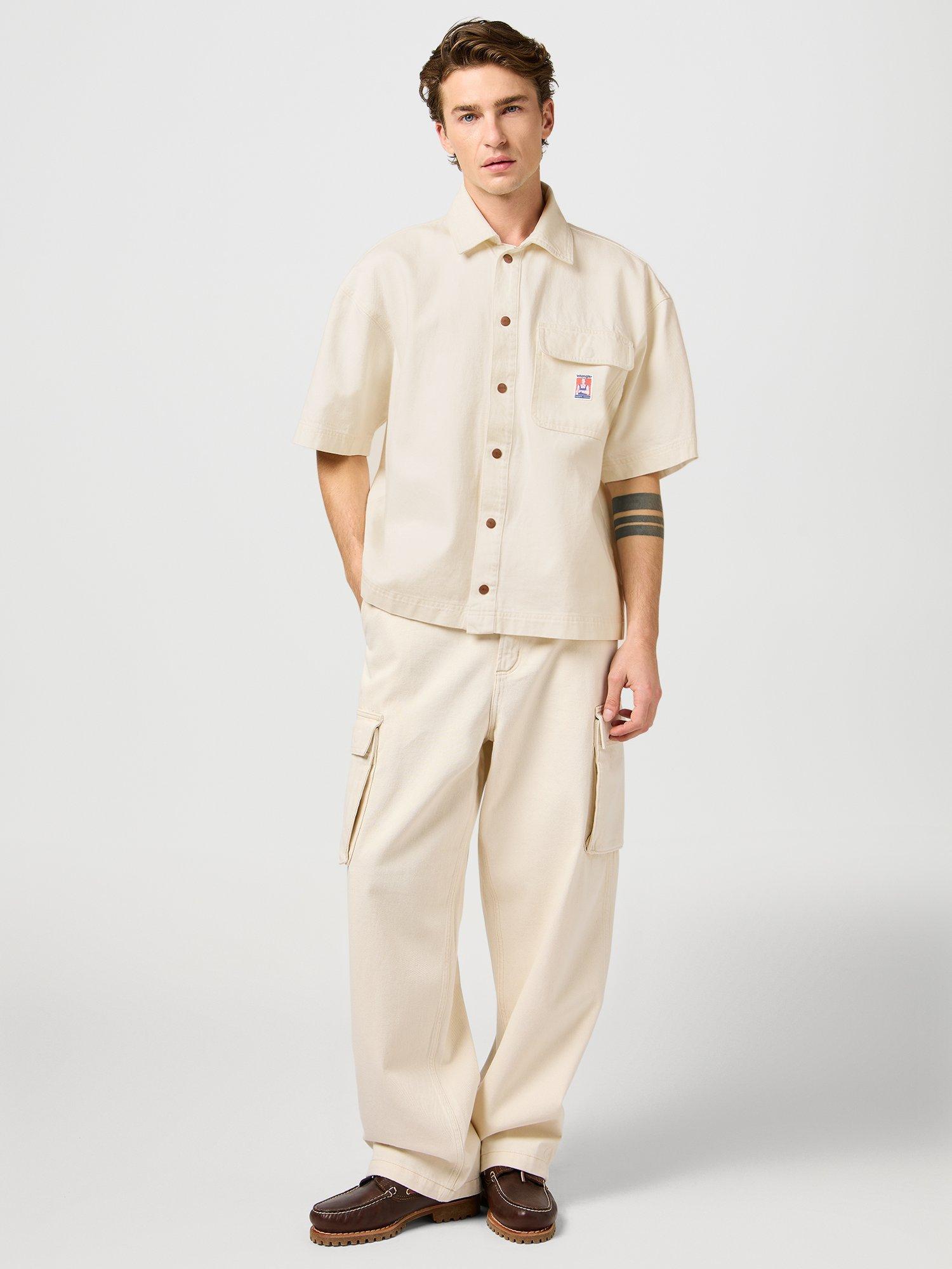 Product image 1 of 6, which shows Wrangler Casey Jones Short Sleeve Shirt, Ecru, S