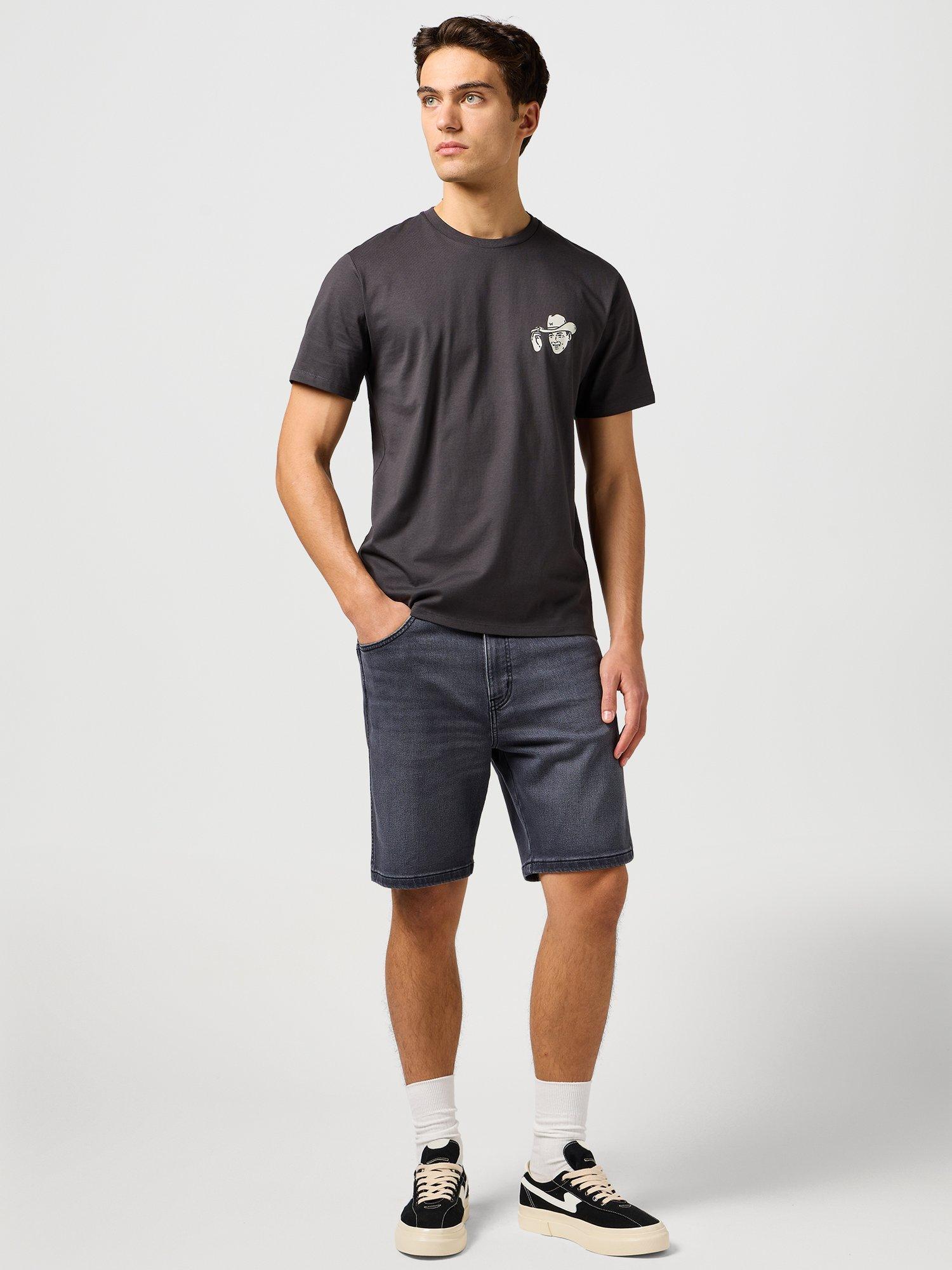 Product image 1 of 6, which shows Wrangler Cotton Regular Fit Short Sleeve Graphic T-Shirt, Faded Black, S