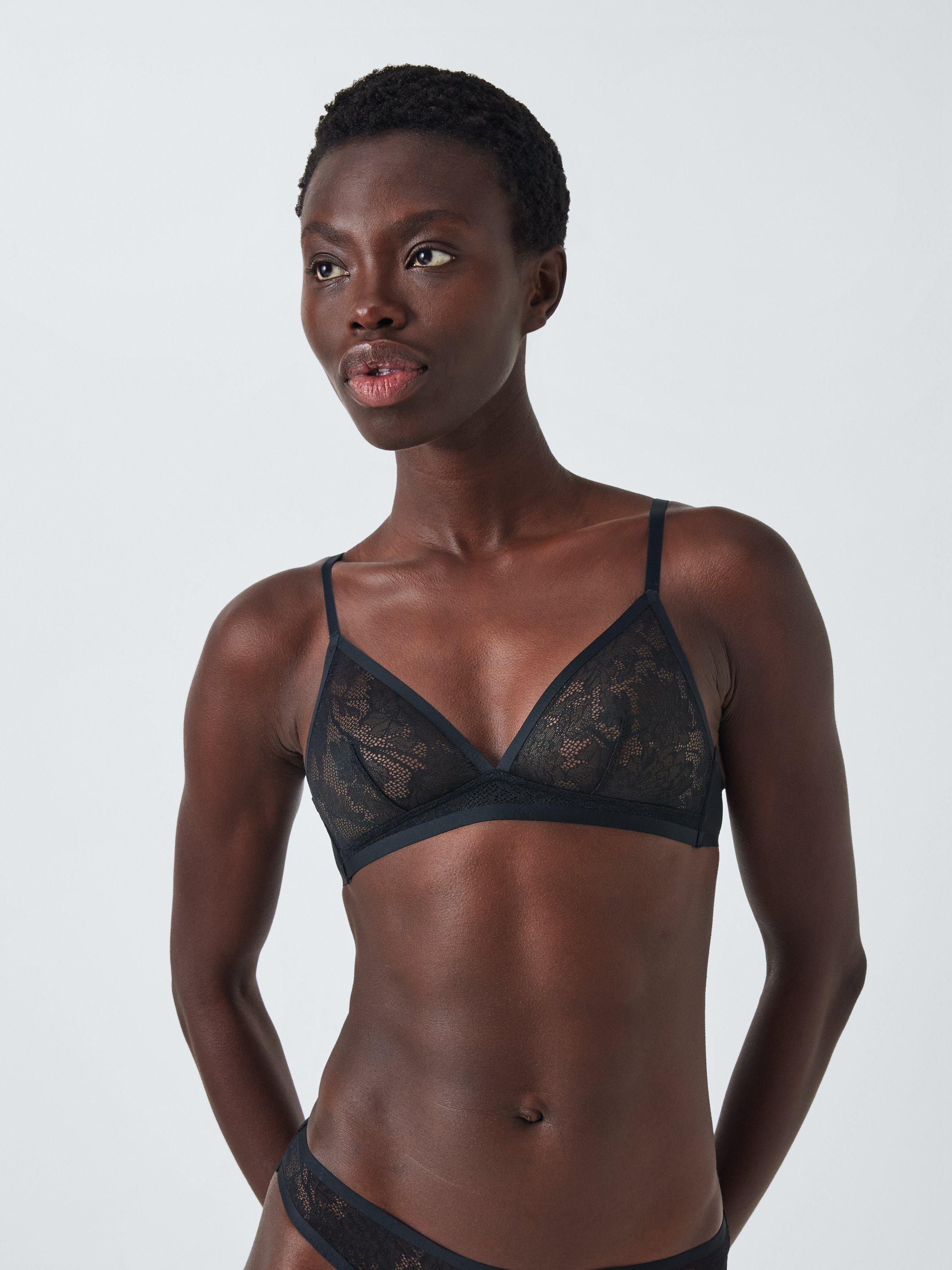 Product image 1 of 6, which shows John Lewis Gabriella Lace Non-Padded Non-Wired Bra, Black, XS