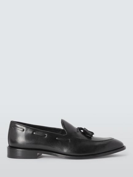 John Lewis Formal Leather Sole Tassel Loafers, Black, Black