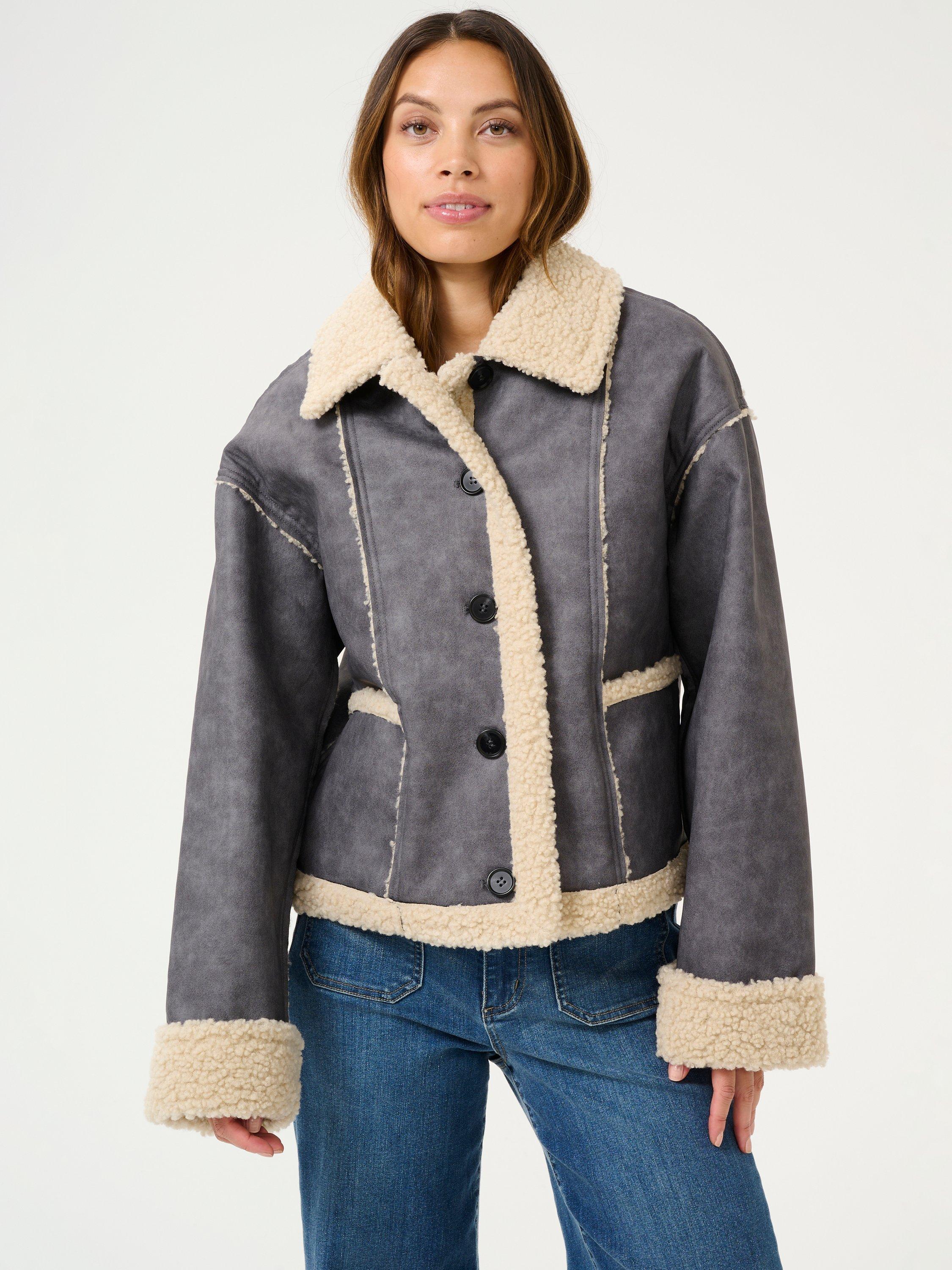 KAFFE Shirley Faux Shearling Jacket, Washed Black