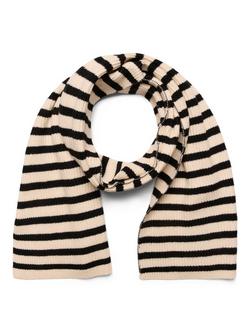 KAFFE Nia Stripe Scarf, Sand Dollar/Black, Sand Dollar/Black