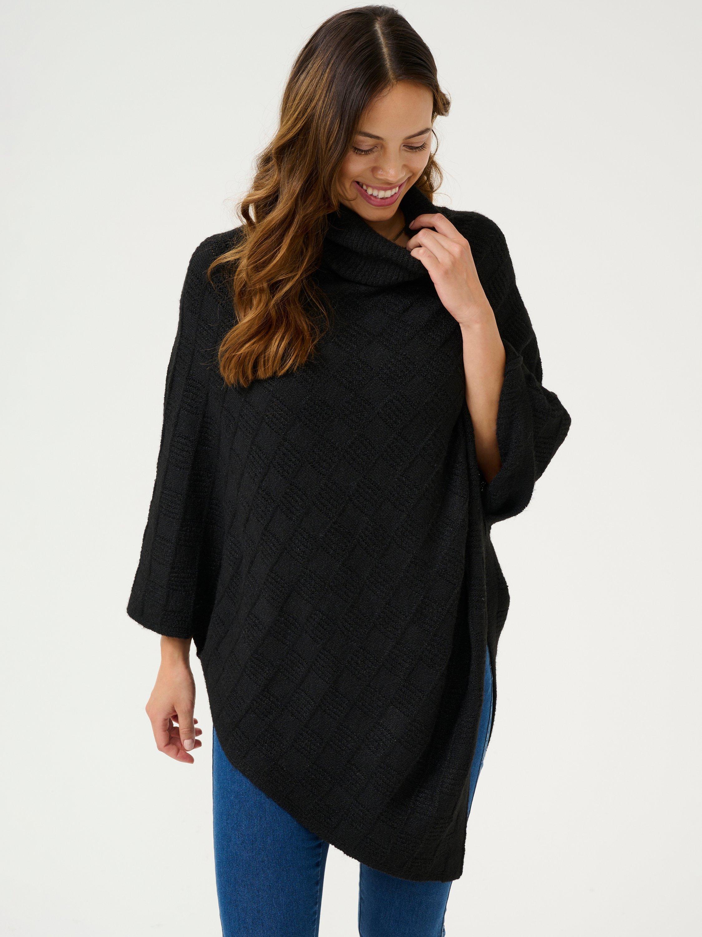 KAFFE Louie Roll Neck Poncho, Black Deep, One Size