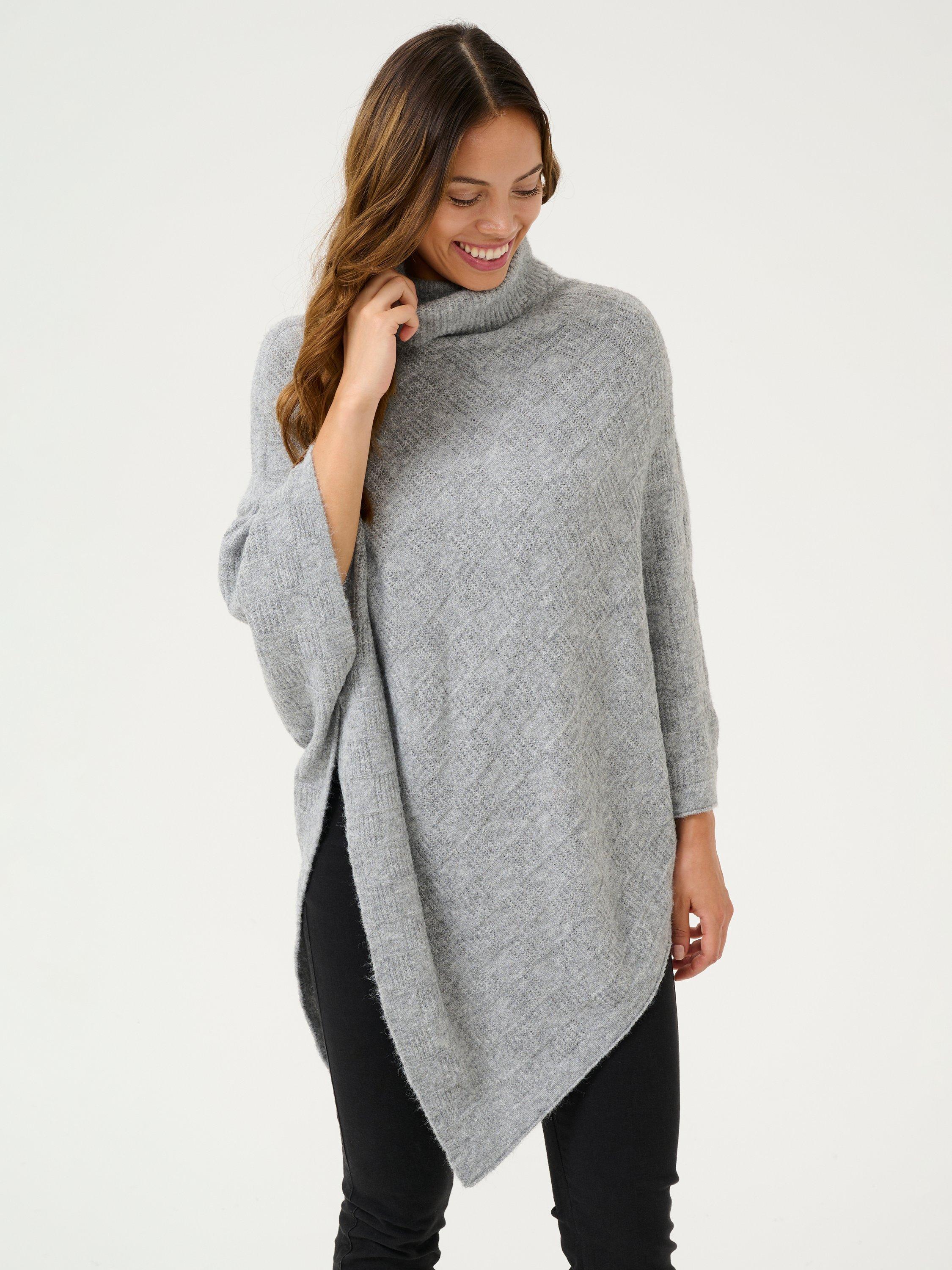KAFFE Louie Roll Neck Poncho, Grey Melange, One Size