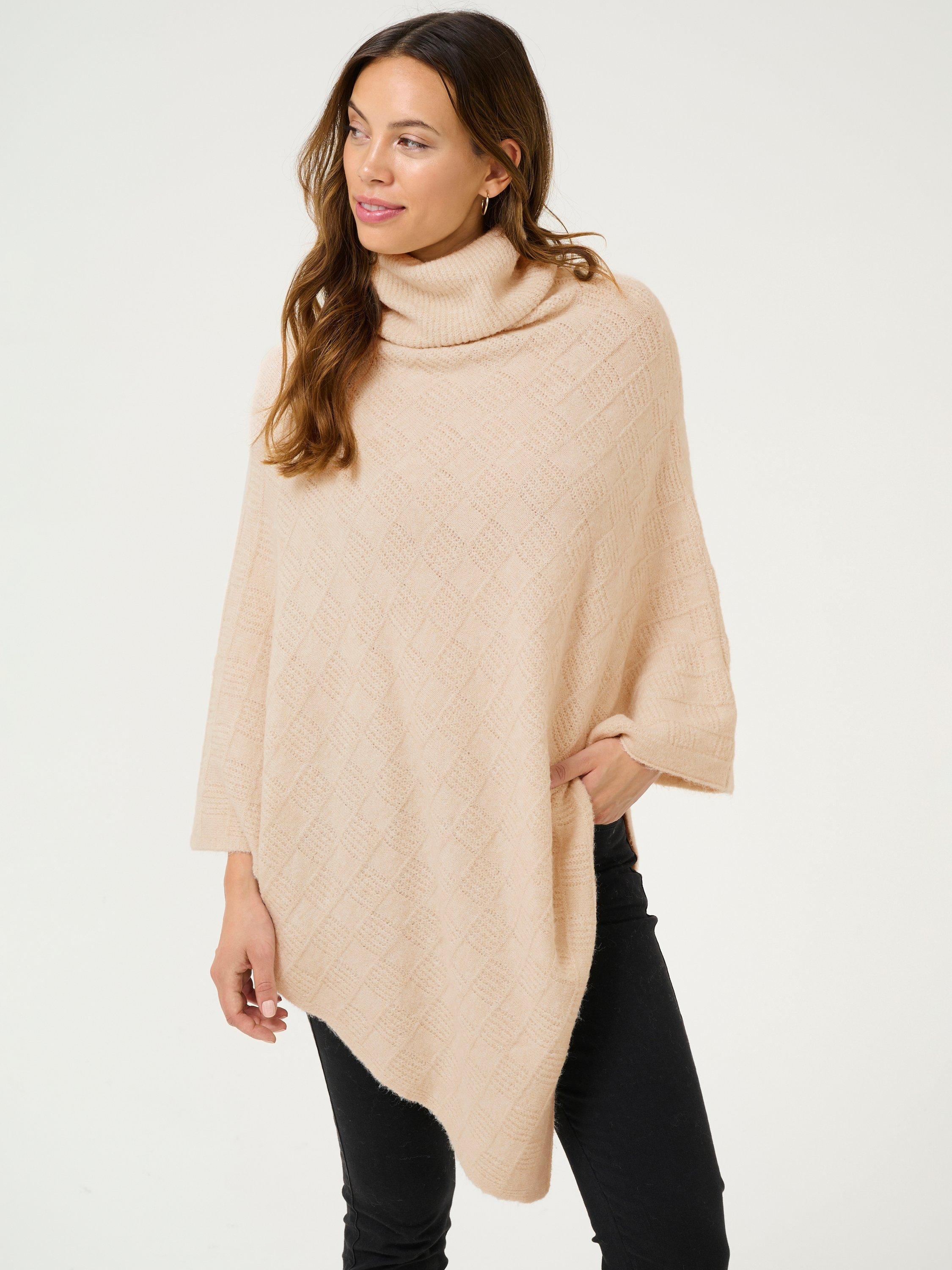 KAFFE Louie Roll Neck Poncho, Sand Dollar Melange, One Size