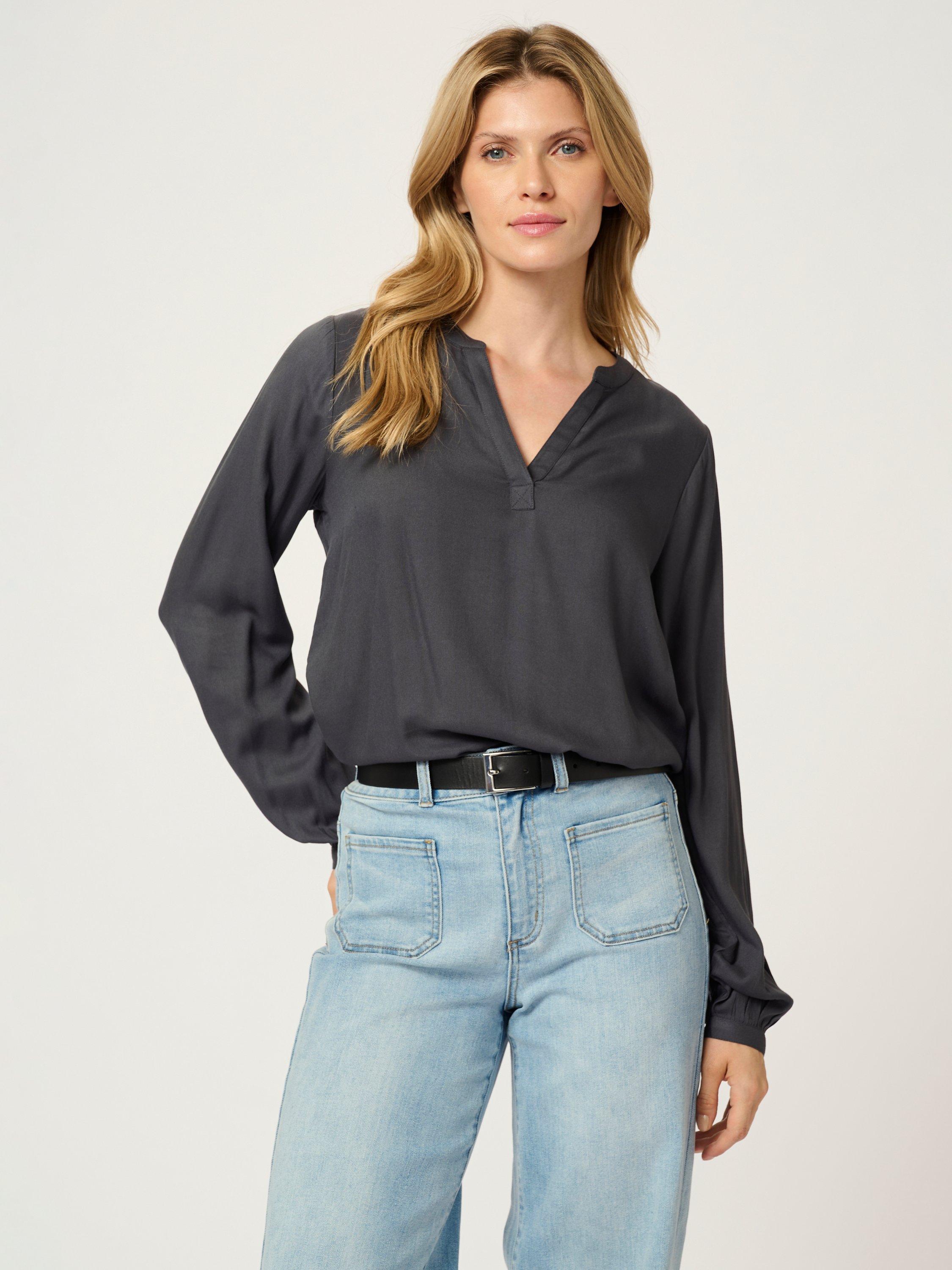 KAFFE Calinda Notch Neck Top, Black Oyster