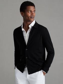 Reiss Forbes Long Sleeve Button Through Cardigan, Black