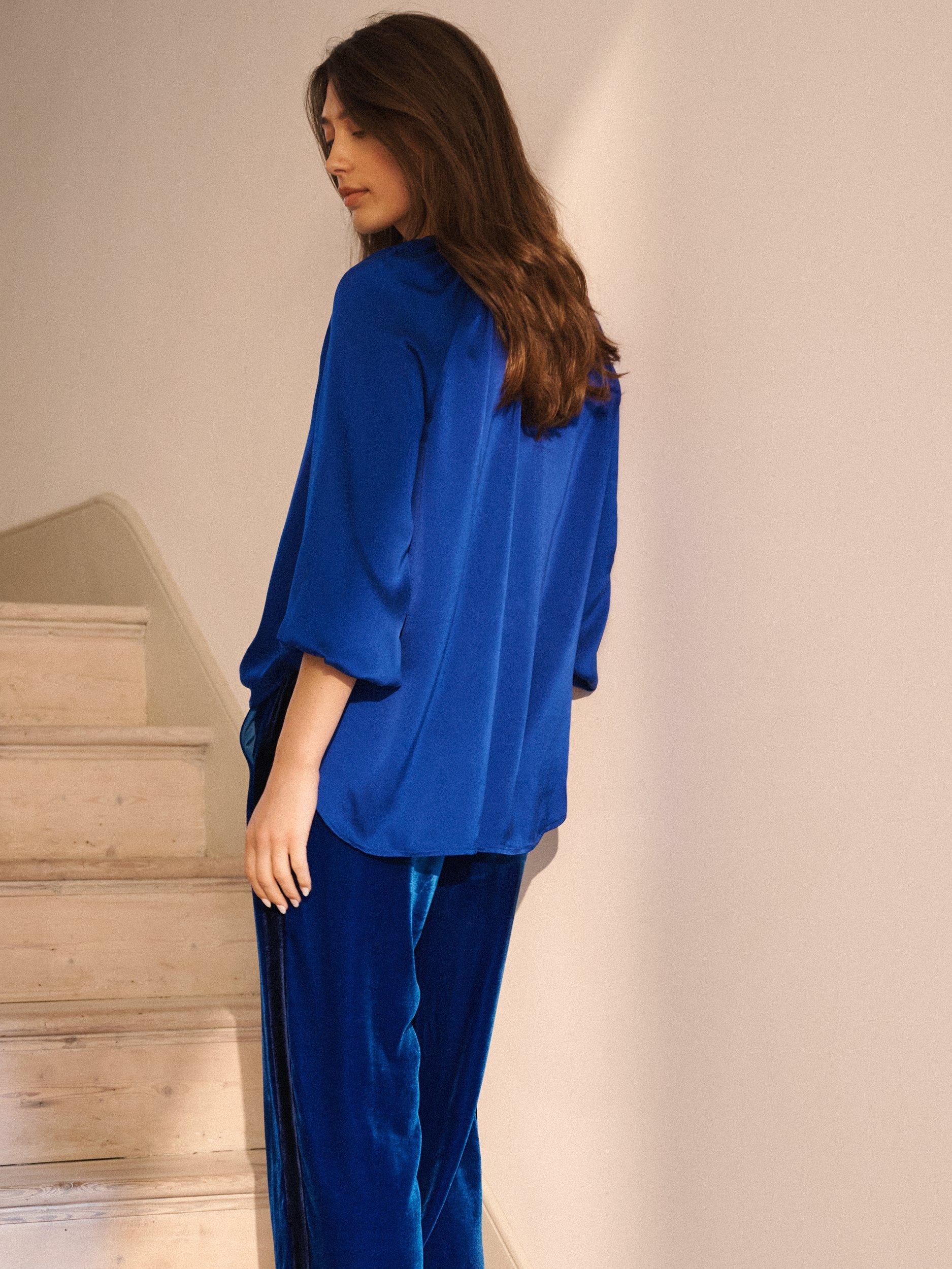 Product image 4 of 8, which shows NRBY Nikki Silk Satin Top, Lapis Blue, M