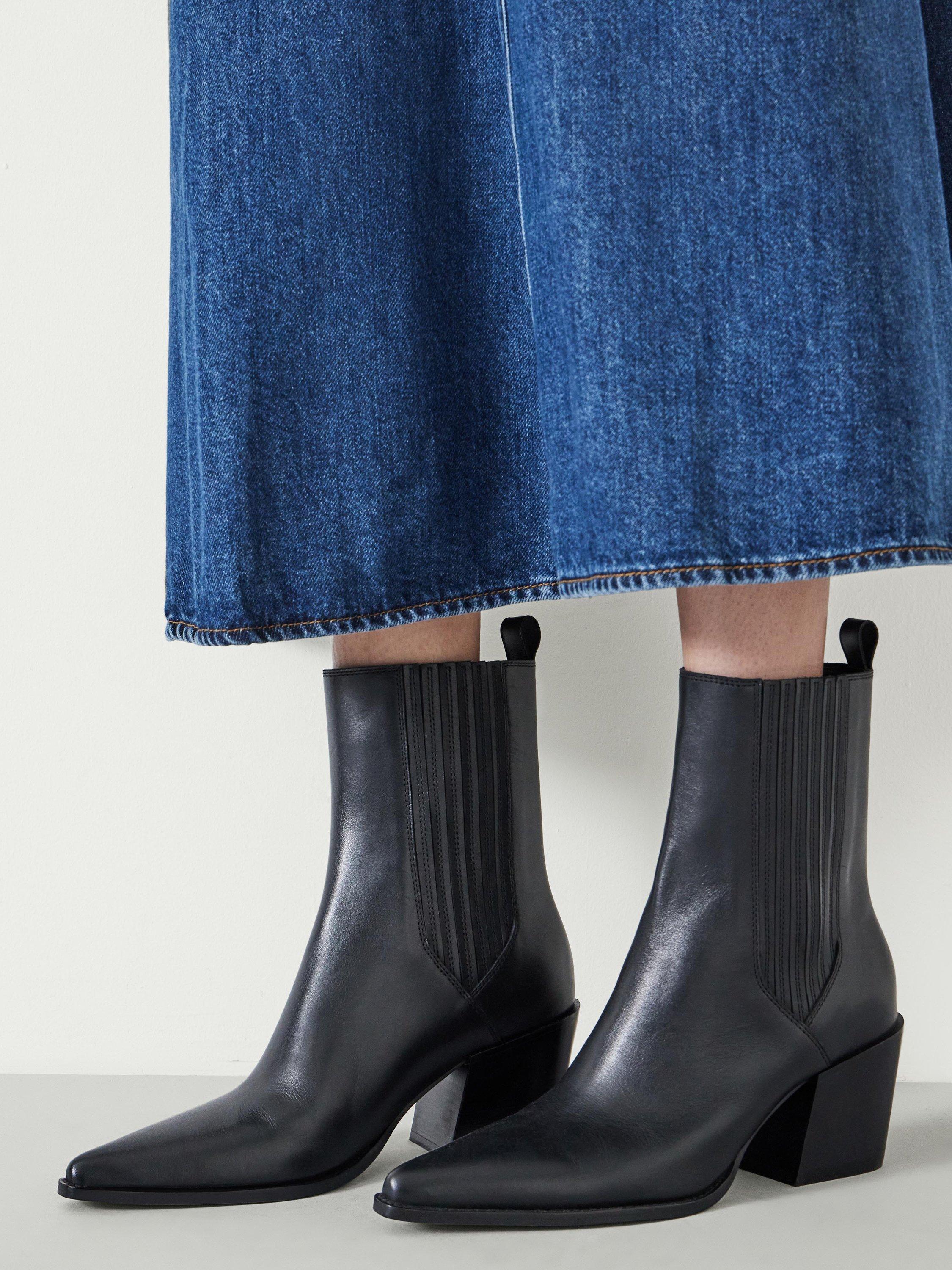 Product image 2 of 5, which shows HUSH Leather Western Chelsea Boots, Black, 3