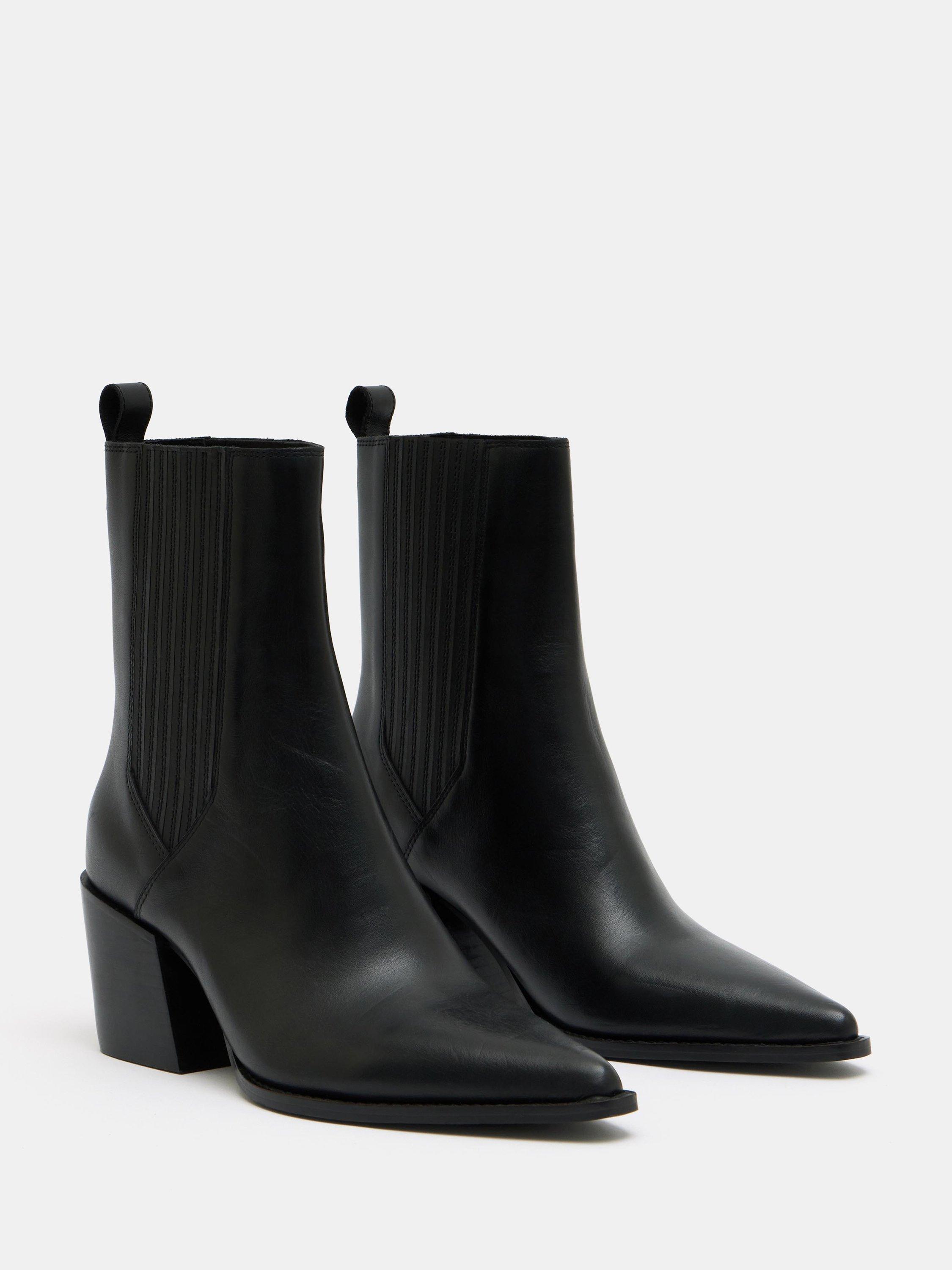 Product image 3 of 5, which shows HUSH Leather Western Chelsea Boots, Black, 3