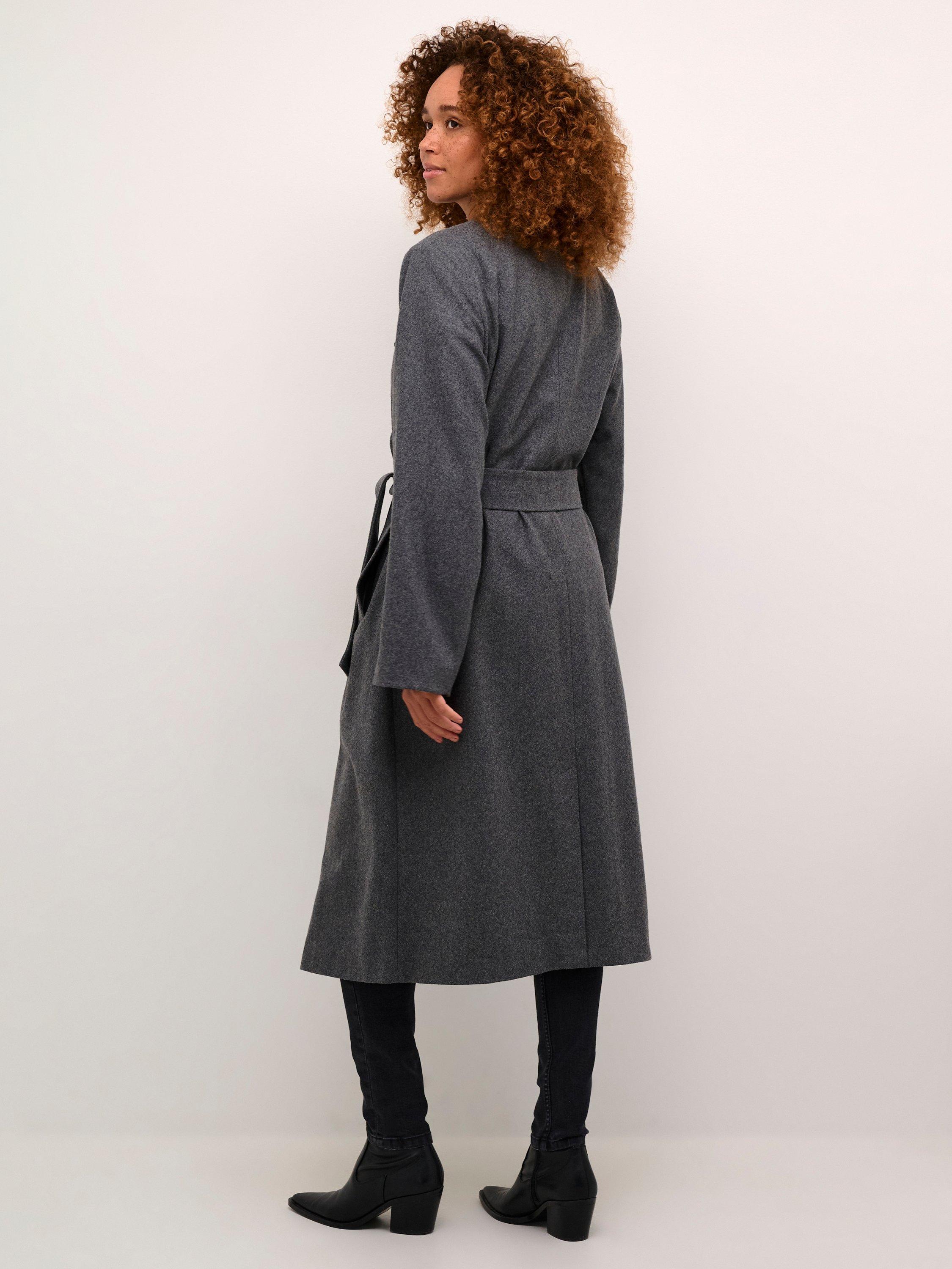 Product image 2 of 5, which shows KAFFE Fanny Long Trench Coat, Grey Melange, 14