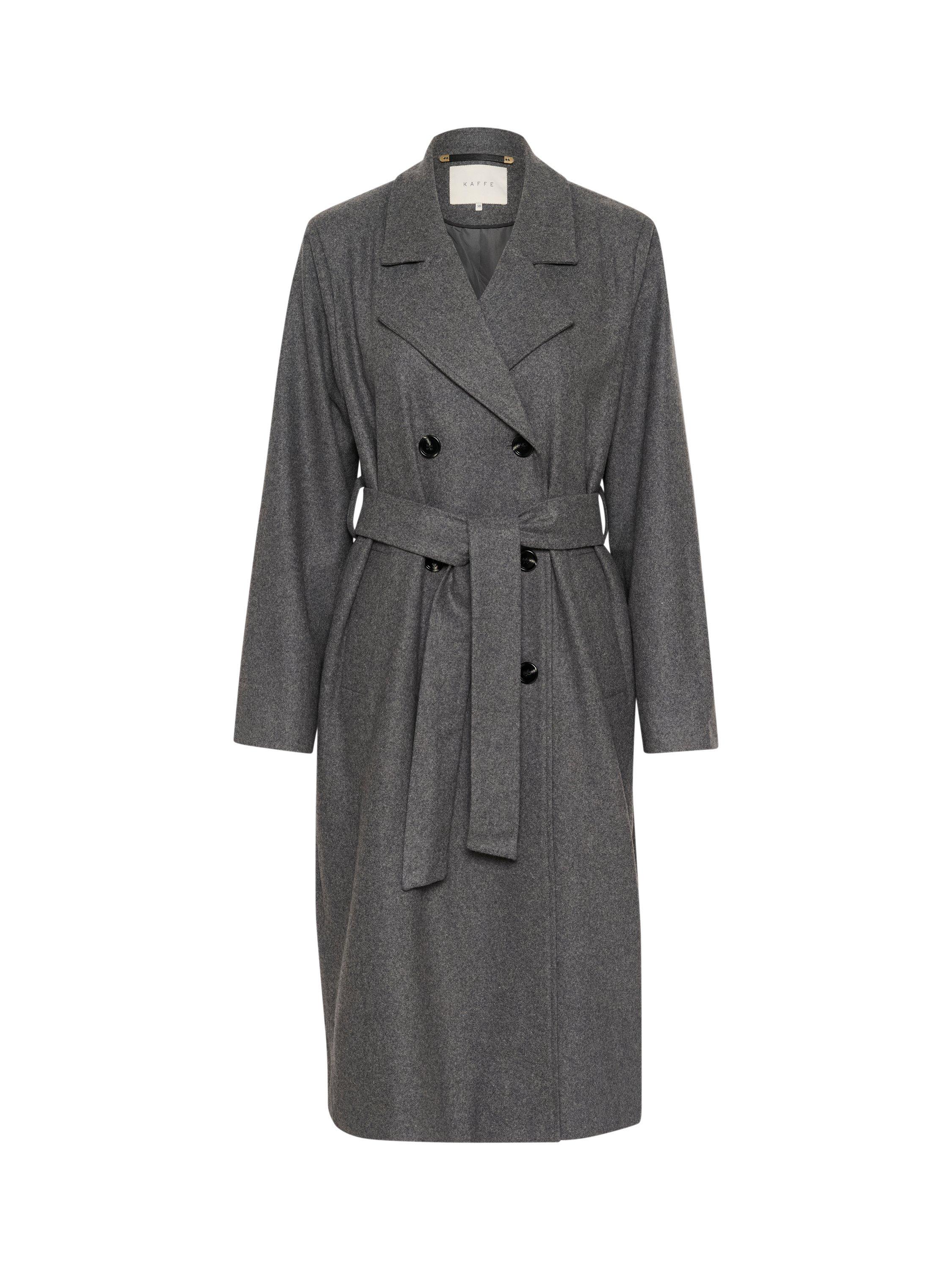 Product image 4 of 5, which shows KAFFE Fanny Long Trench Coat, Grey Melange, 14