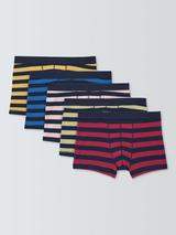John Lewis Cotton Rich Rugby Stripe Jersey Trunks, Pack of 5, Multi