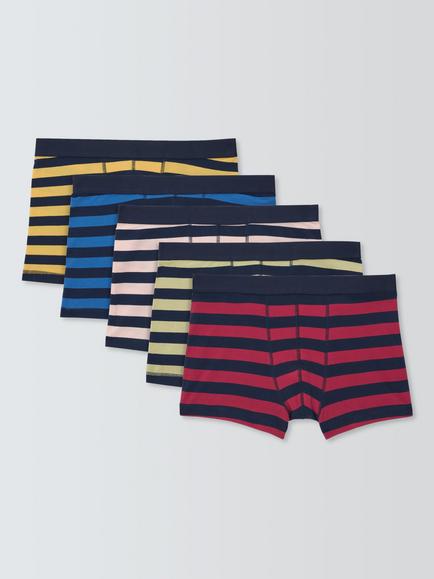 John Lewis Cotton Rich Rugby Stripe Jersey Trunks, Pack of 5, Multi, Multi