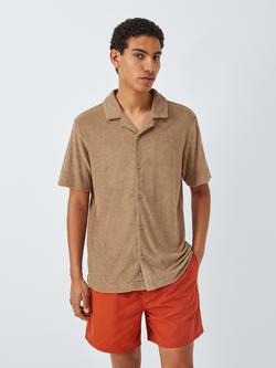 John Lewis Cotton Modal Blend Towelling Short Sleeve Shirt, Stone, Stone