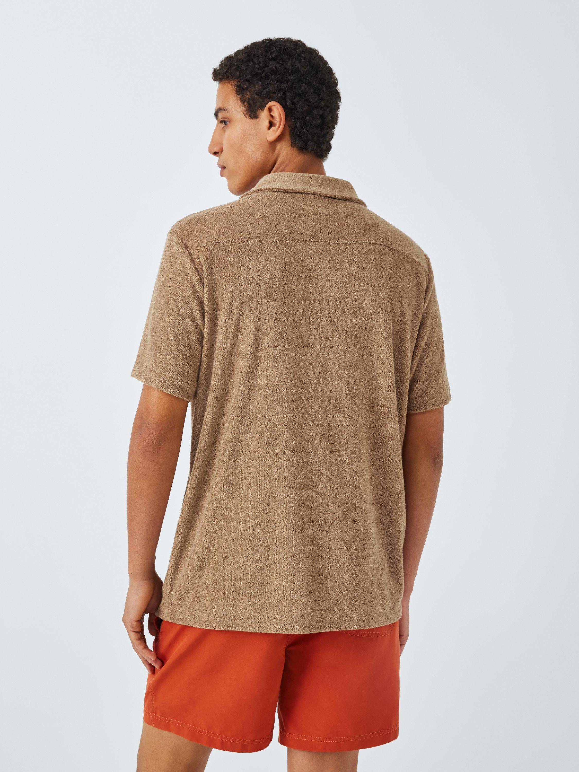 Product image 2 of 6, which shows John Lewis Cotton Modal Blend Towelling Short Sleeve Shirt, Stone, S
