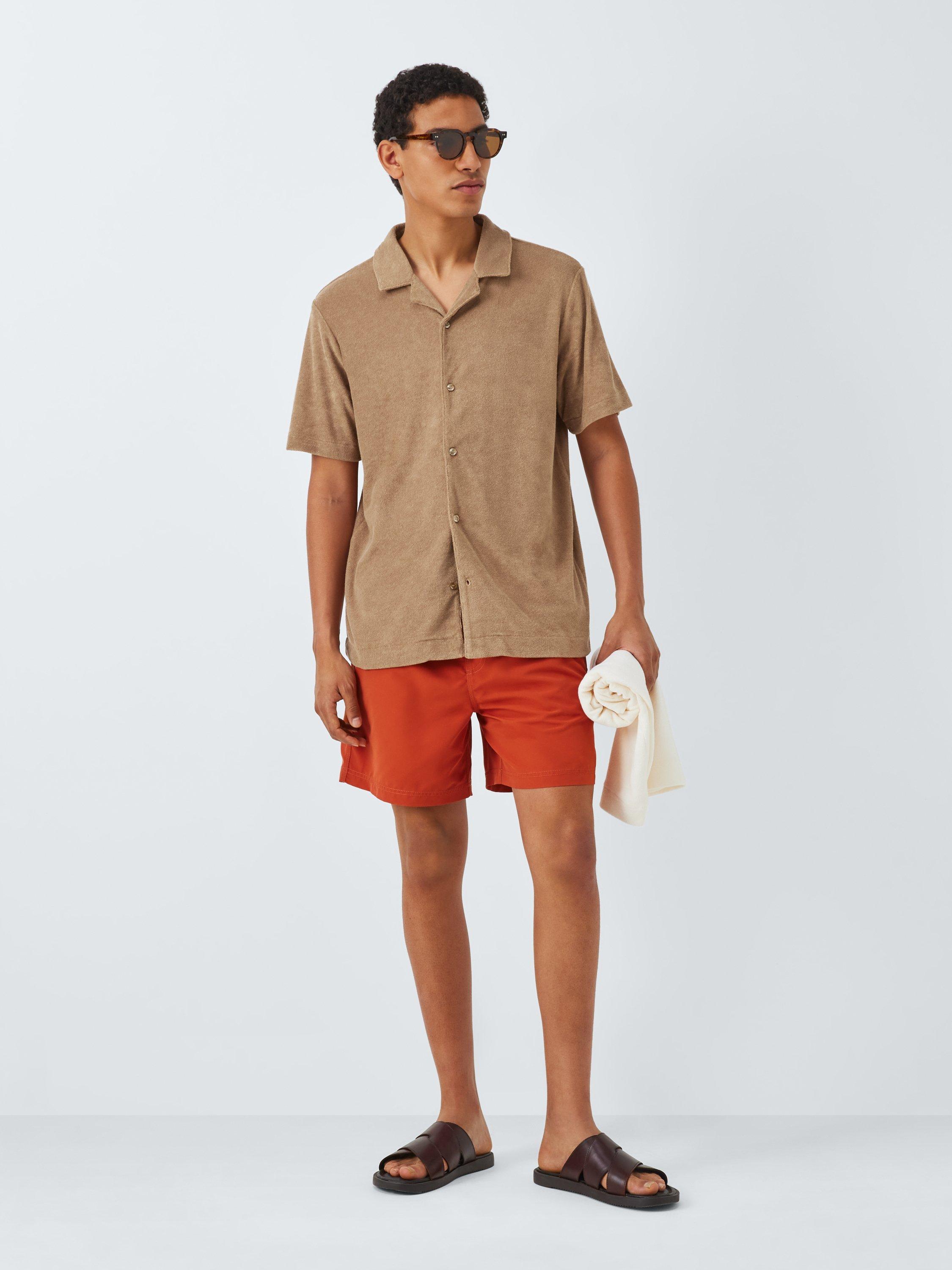 Product image 3 of 6, which shows John Lewis Cotton Modal Blend Towelling Short Sleeve Shirt, Stone, S