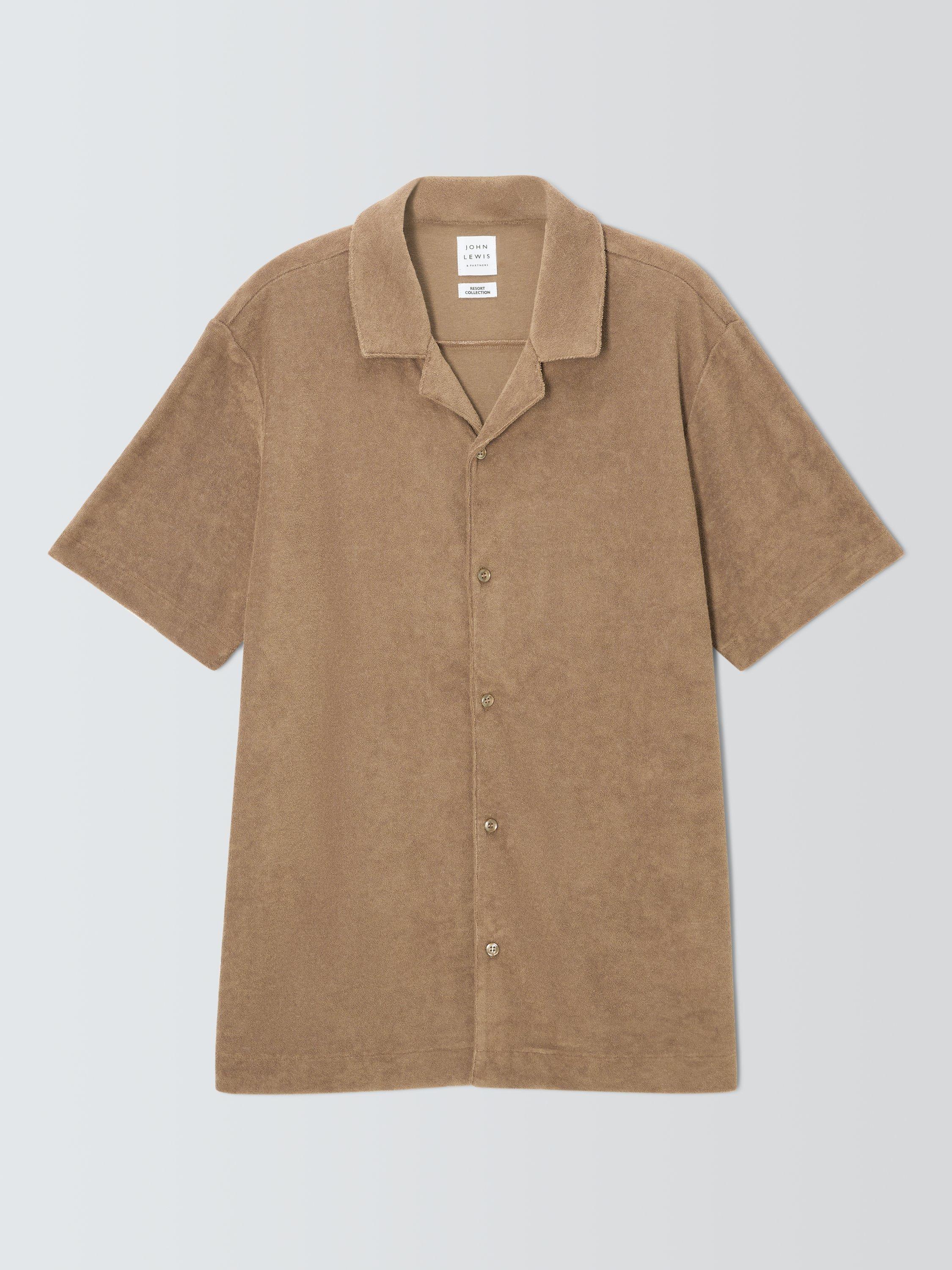 Product image 4 of 6, which shows John Lewis Cotton Modal Blend Towelling Short Sleeve Shirt, Stone, S