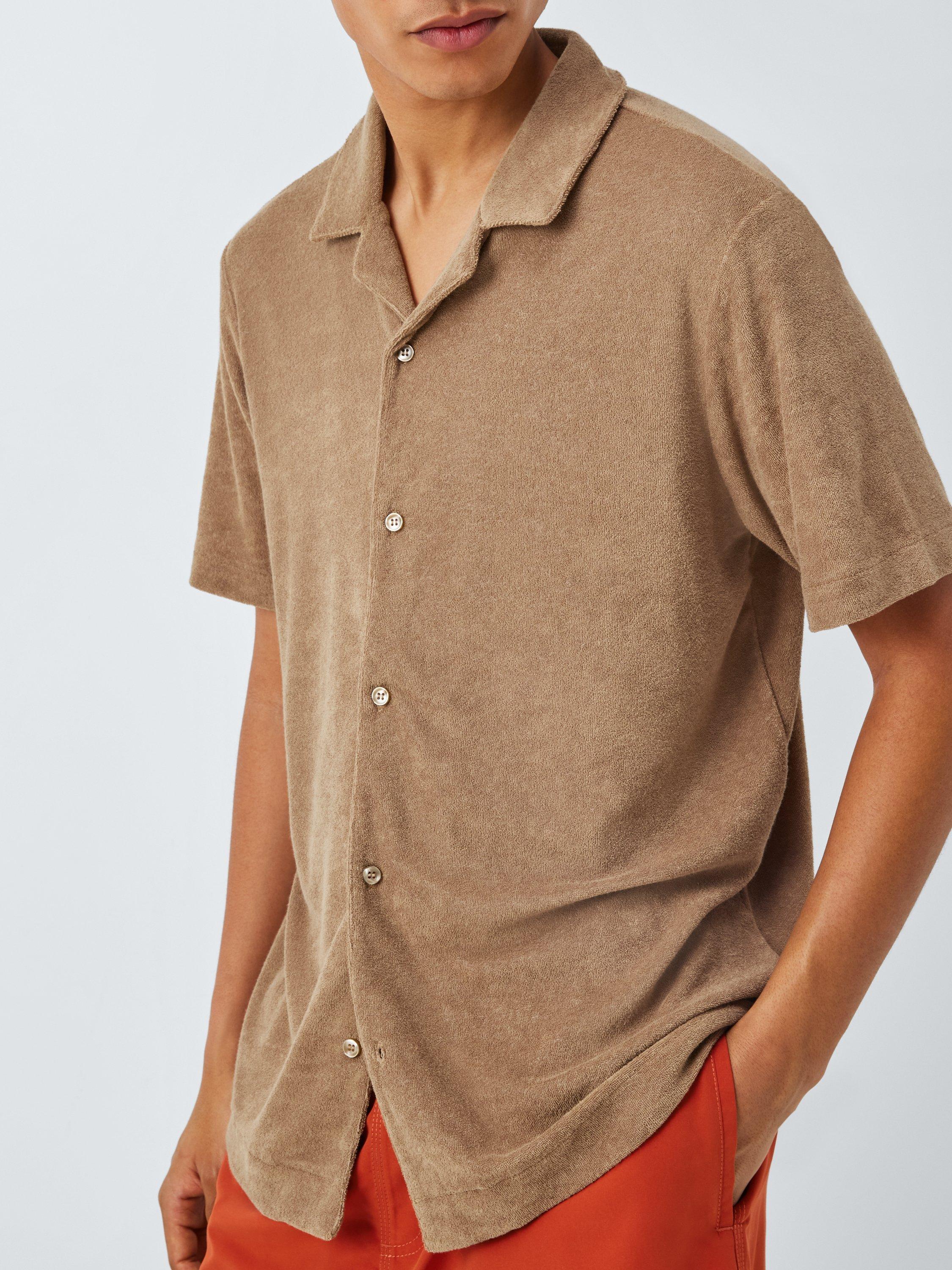 Product image 5 of 6, which shows John Lewis Cotton Modal Blend Towelling Short Sleeve Shirt, Stone, S