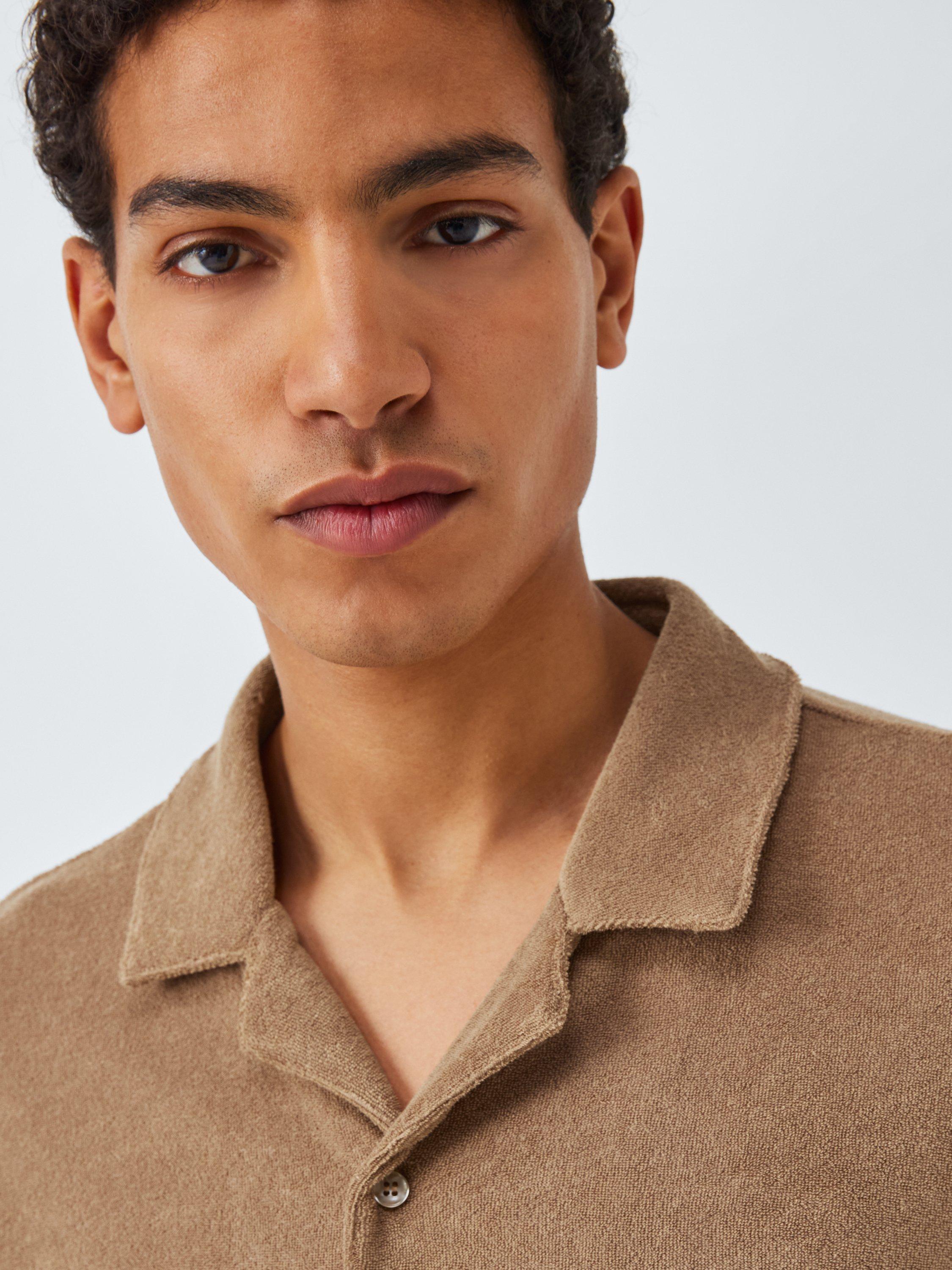 Product image 6 of 6, which shows John Lewis Cotton Modal Blend Towelling Short Sleeve Shirt, Stone, S