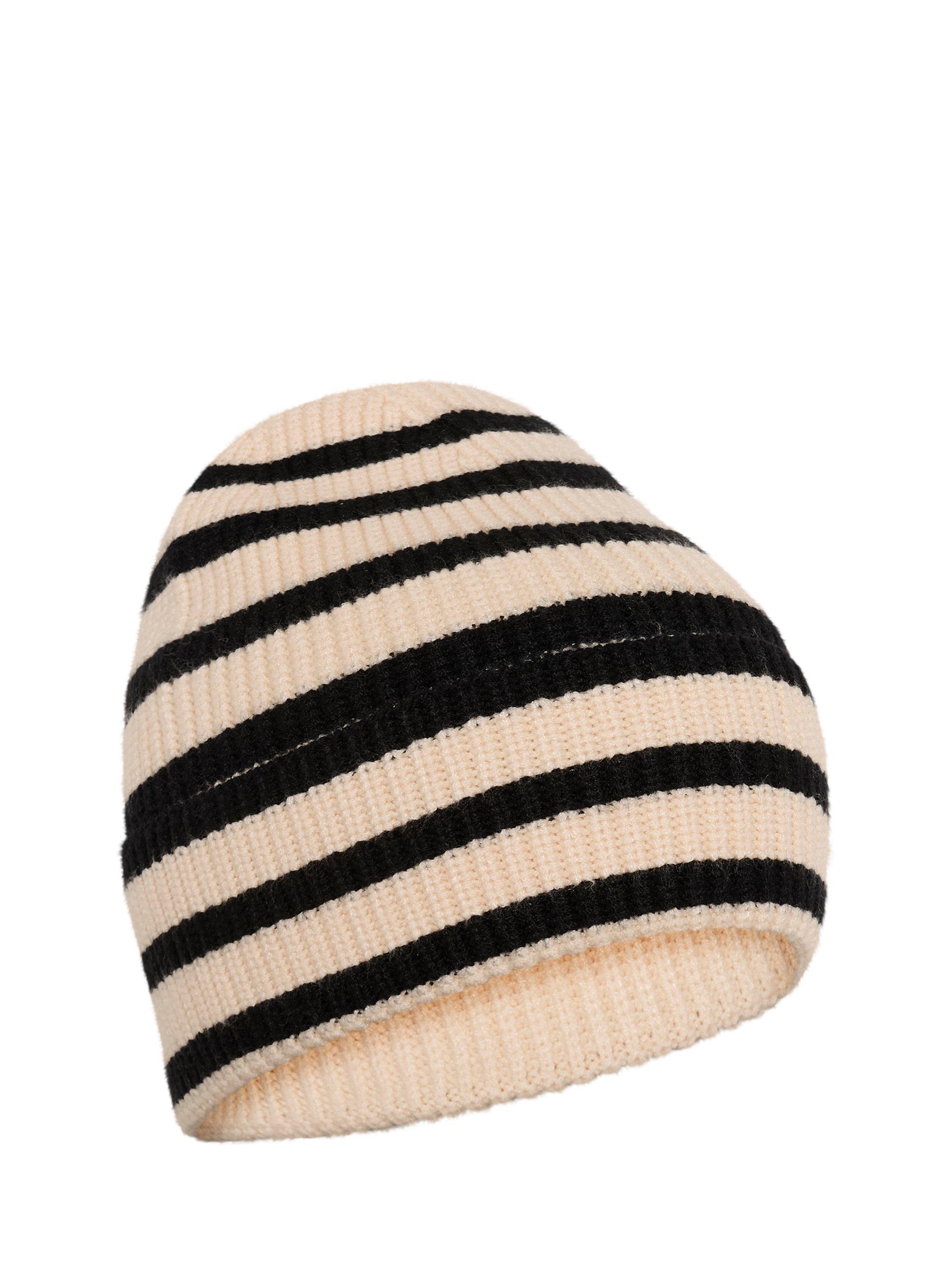 KAFFE Nia Stripe Beanie, Sand Dollar/Black