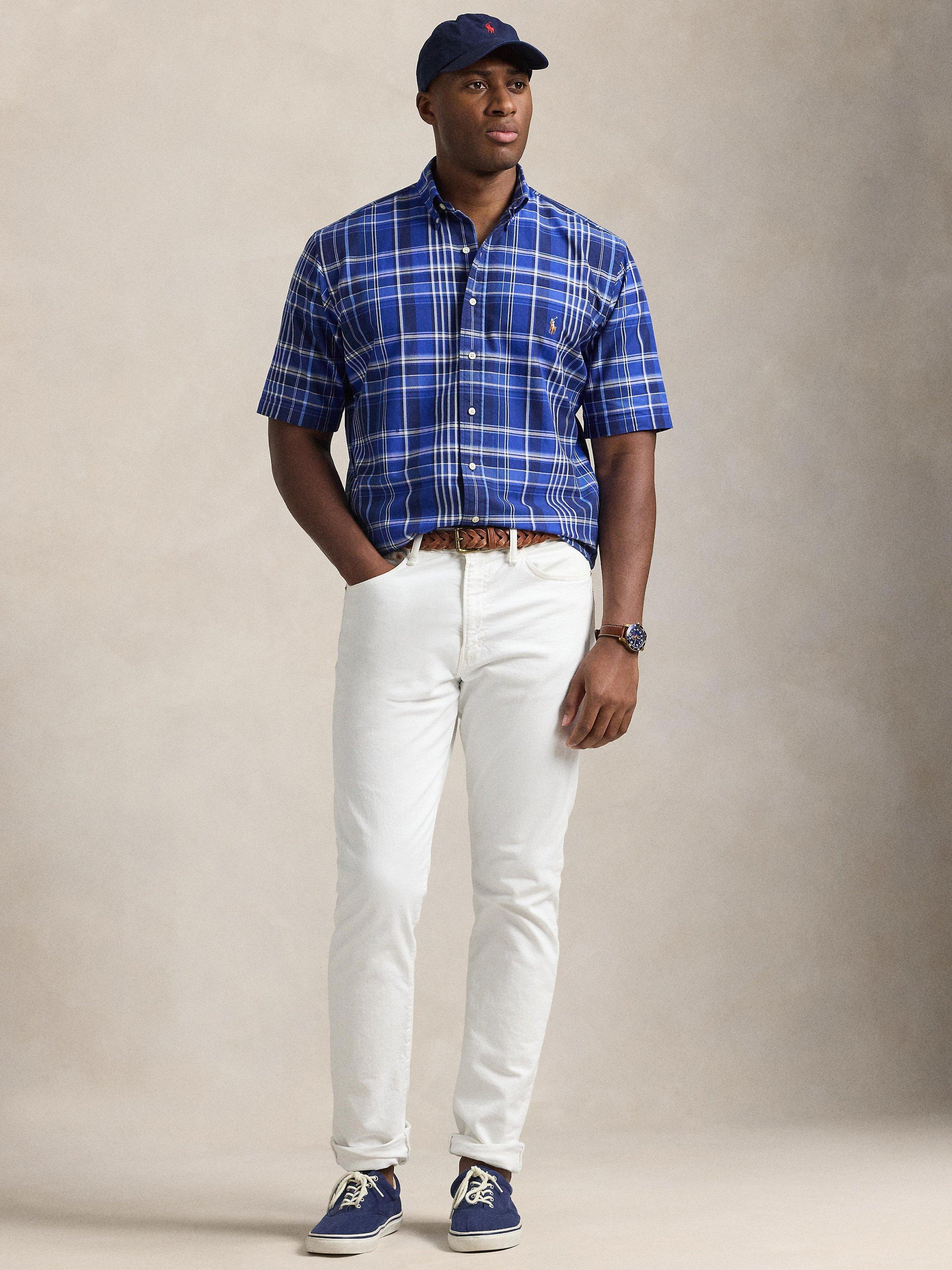 Product image 4 of 5, which shows Polo Ralph Lauren Cotton Regular Fit Tartan Shirt, 6271 Blue Multi, 1XB
