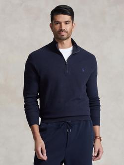 Ralph Lauren Big & Tall Half Zip Cotton Knit Jumper, Navy, Navy Htr