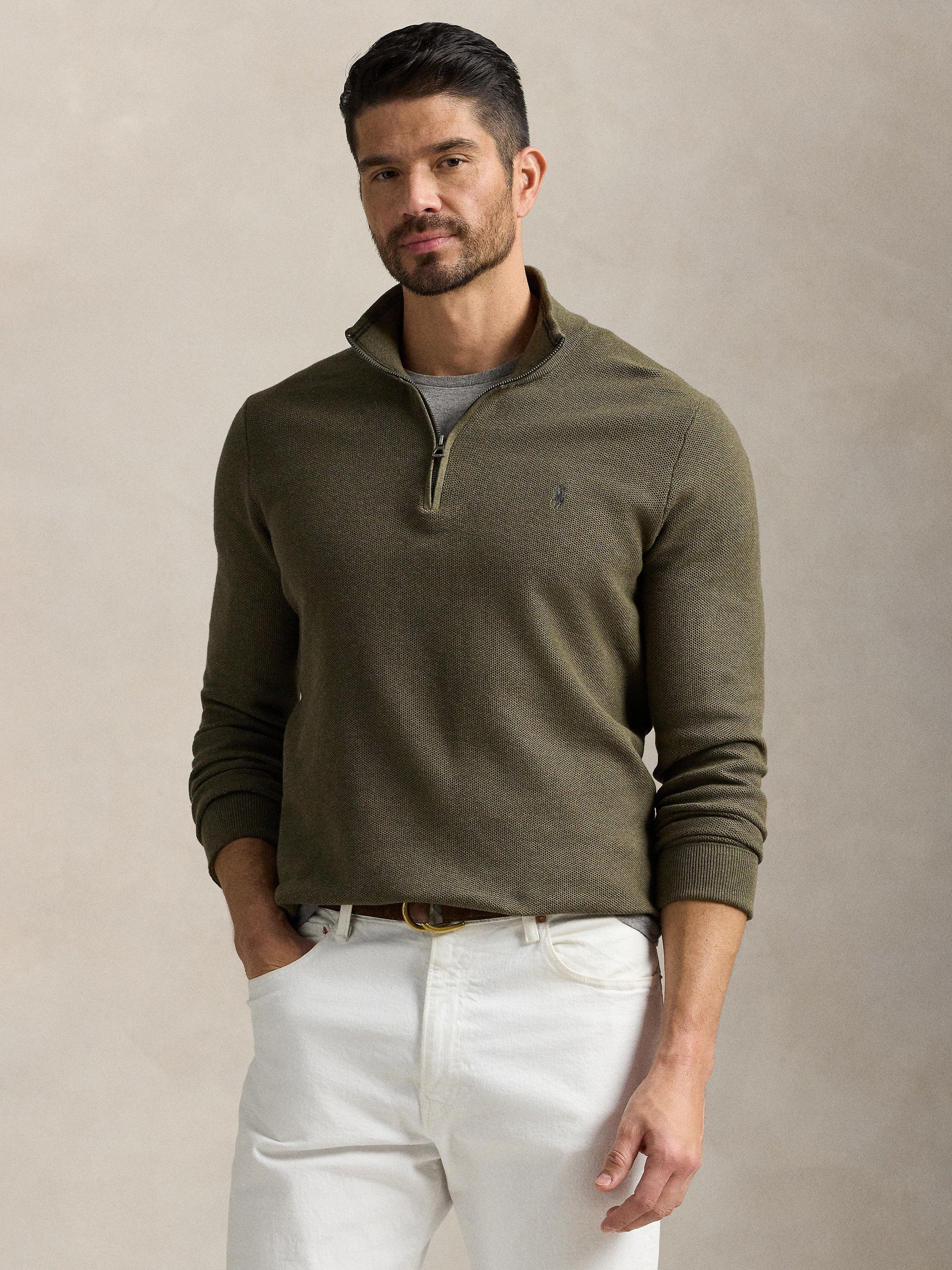 Product image 1 of 5, which shows Polo Ralph Lauren Big & Tall Half-Zip Sweater, Cargo Olive/Heather, 4XB