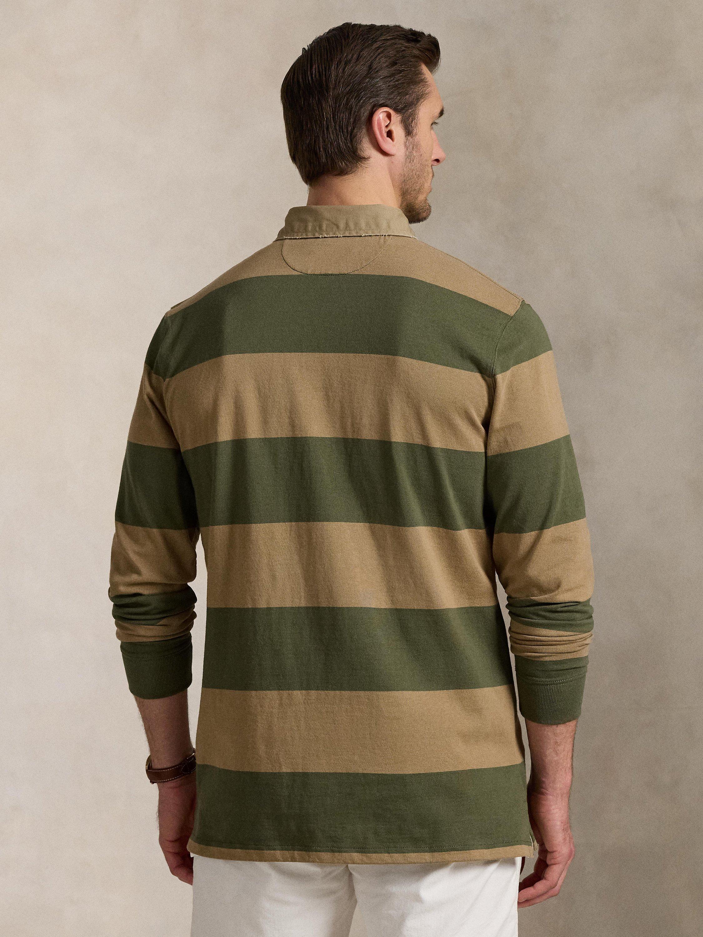 Product image 2 of 5, which shows Polo Ralph Lauren Big & Tall Striped Rugby Shirt, New Olive/Mint Khaki, 1XB
