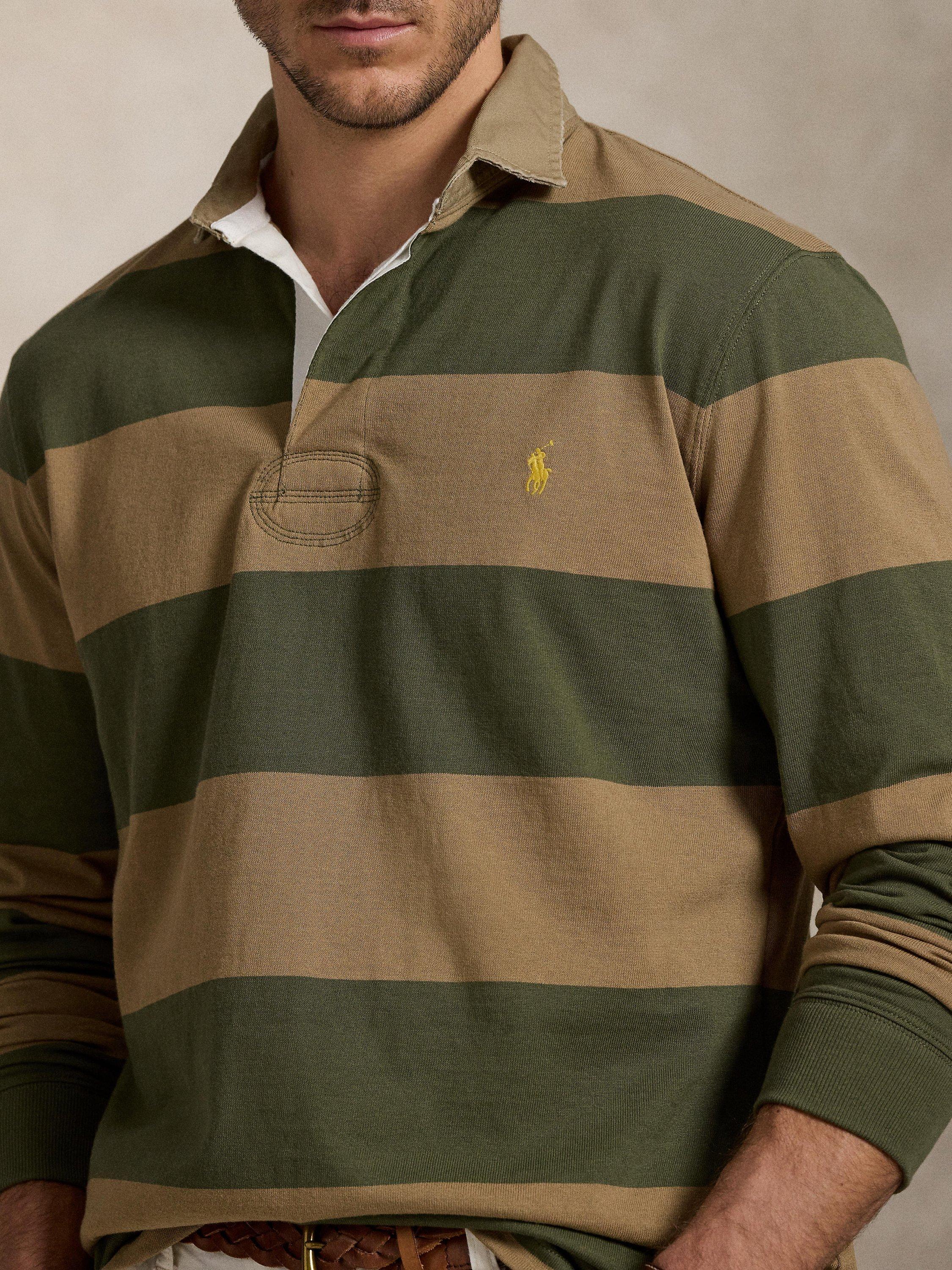 Product image 3 of 5, which shows Polo Ralph Lauren Big & Tall Striped Rugby Shirt, New Olive/Mint Khaki, 1XB