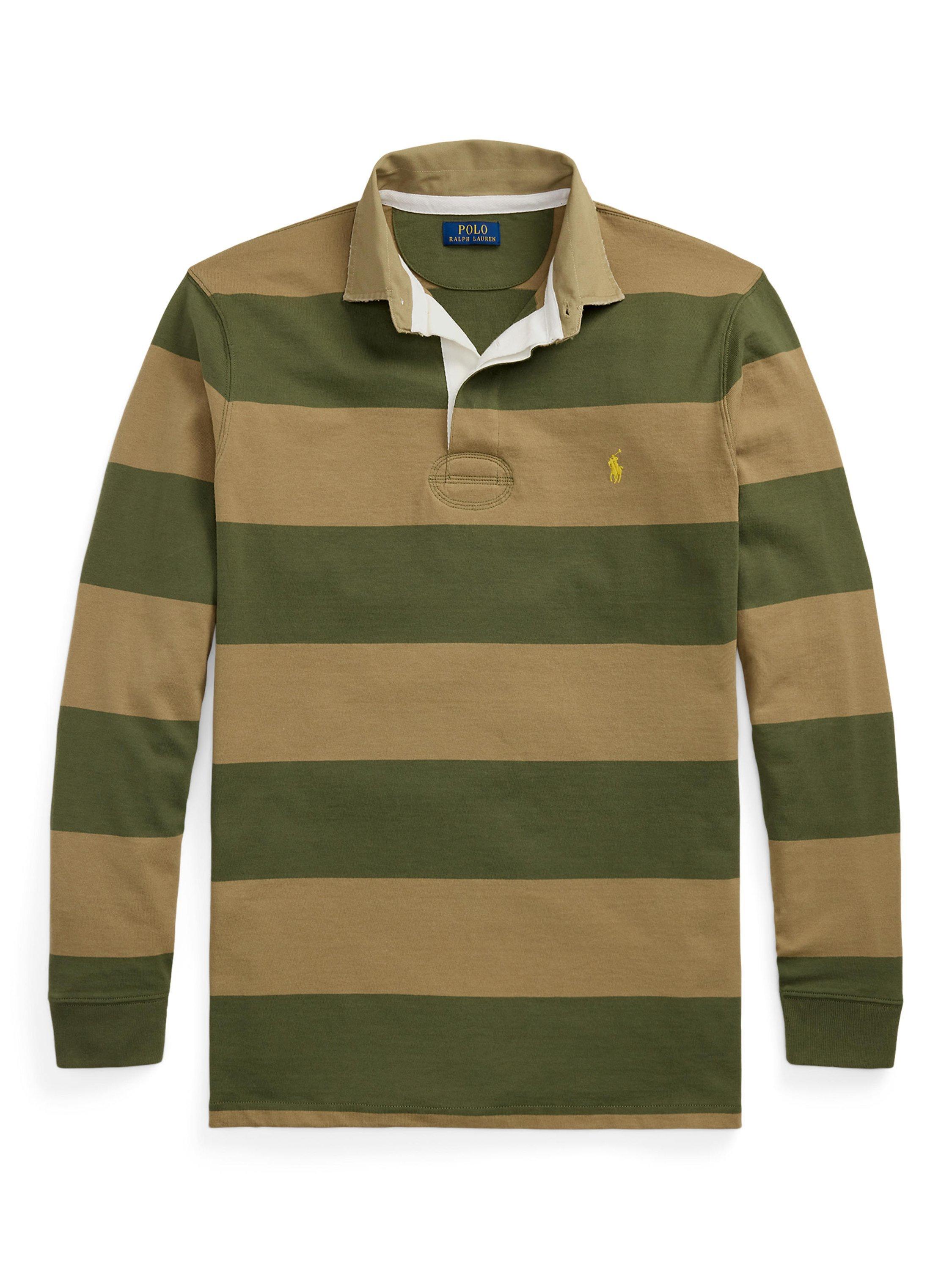 Product image 5 of 5, which shows Polo Ralph Lauren Big & Tall Striped Rugby Shirt, New Olive/Mint Khaki, 1XB