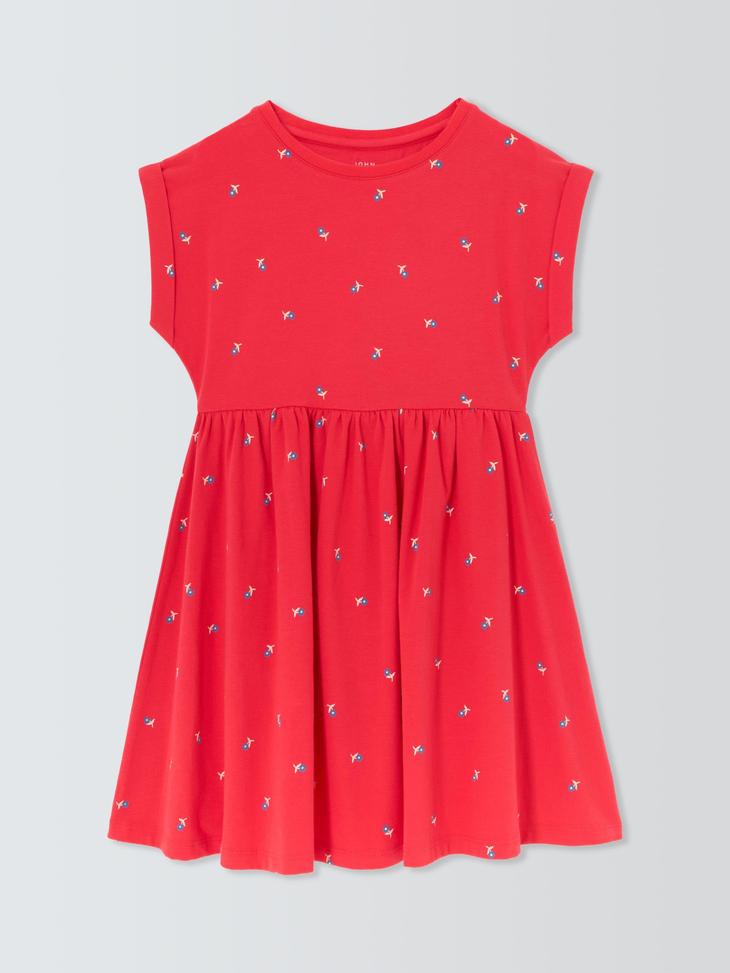 Product image 3 of 7, which shows John Lewis Kids' Flower Jersey Dress, Red/Multi, 2 years