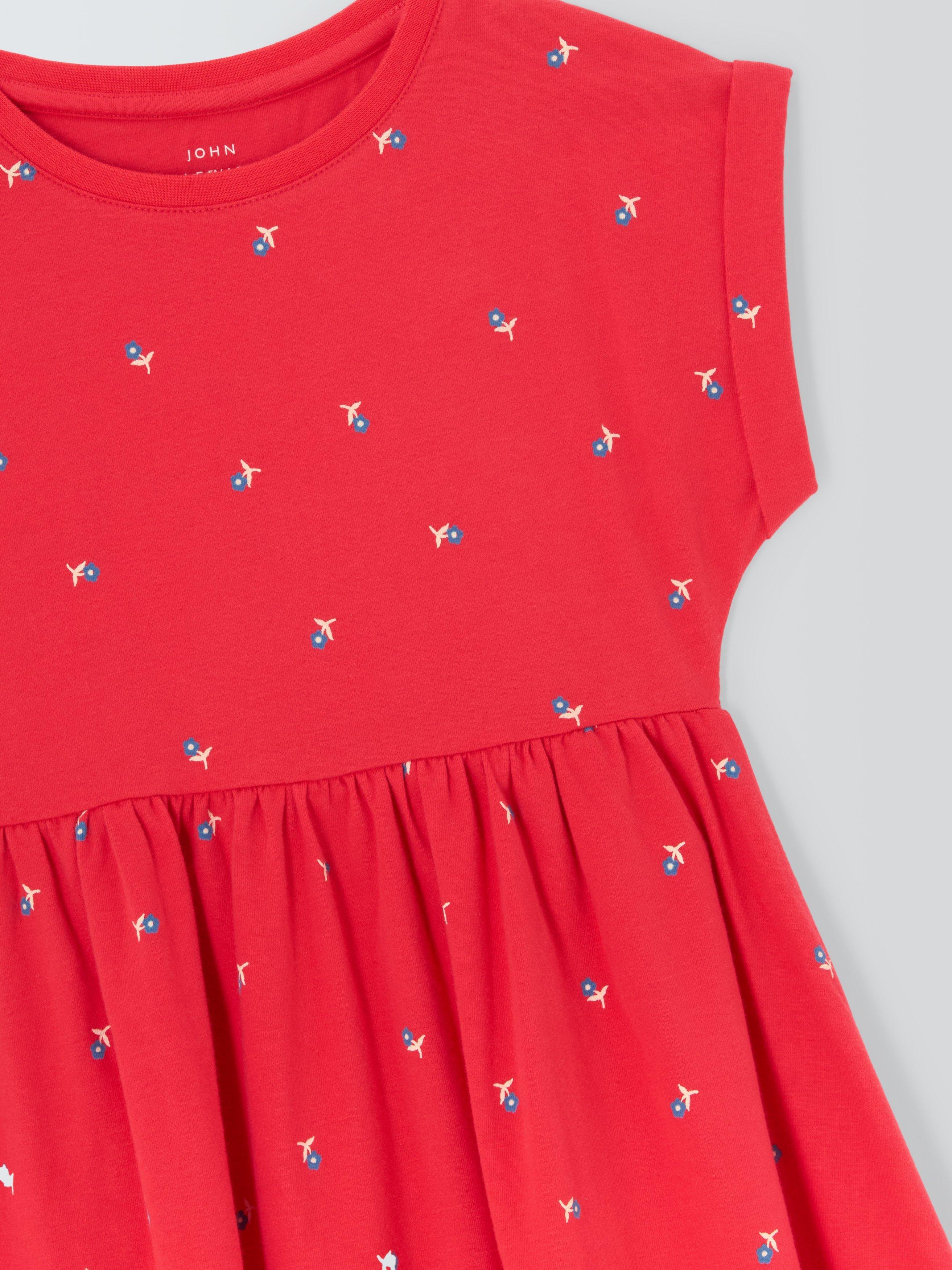 Product image 6 of 7, which shows John Lewis Kids' Flower Jersey Dress, Red/Multi, 2 years