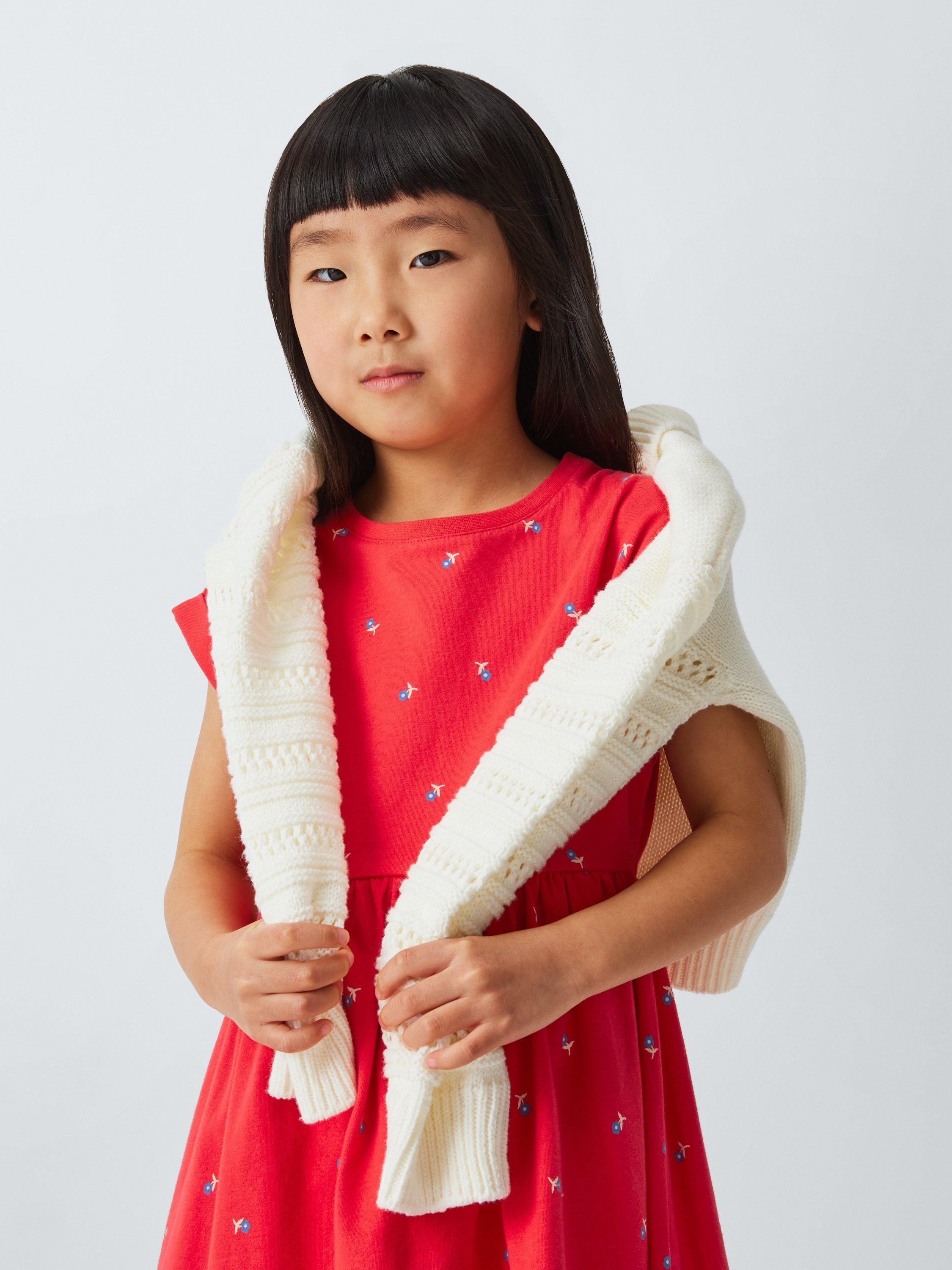 Product image 4 of 7, which shows John Lewis Kids' Flower Jersey Dress, Red/Multi, 2 years