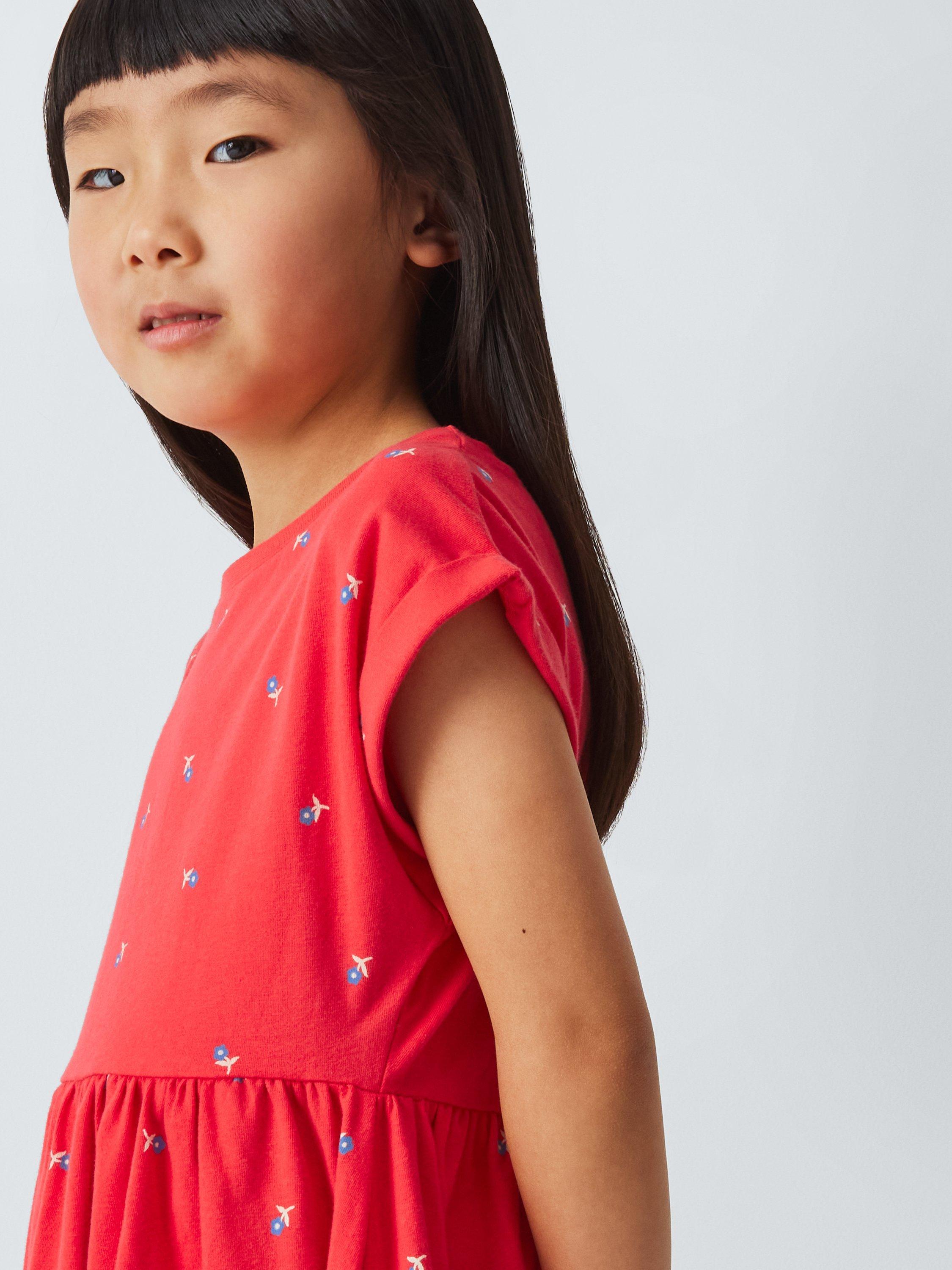 Product image 5 of 7, which shows John Lewis Kids' Flower Jersey Dress, Red/Multi, 2 years
