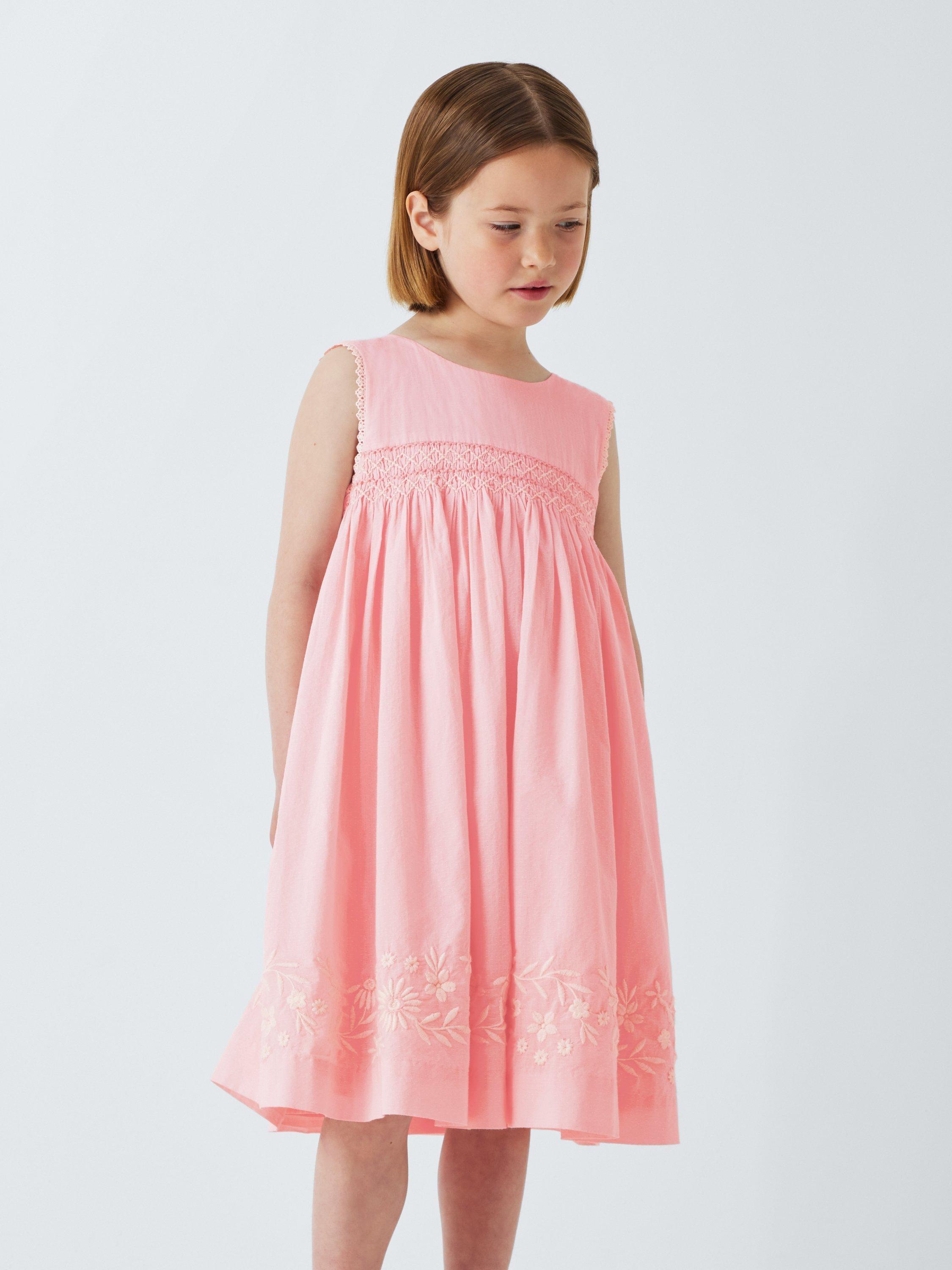 John Lewis Heirloom Collection Kids' Dobby Floral Border Party Dress, Pink