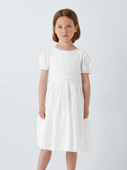 John Lewis Heirloom Collection Kids' Floral Embroidered Bridesmaid Dress, White, White