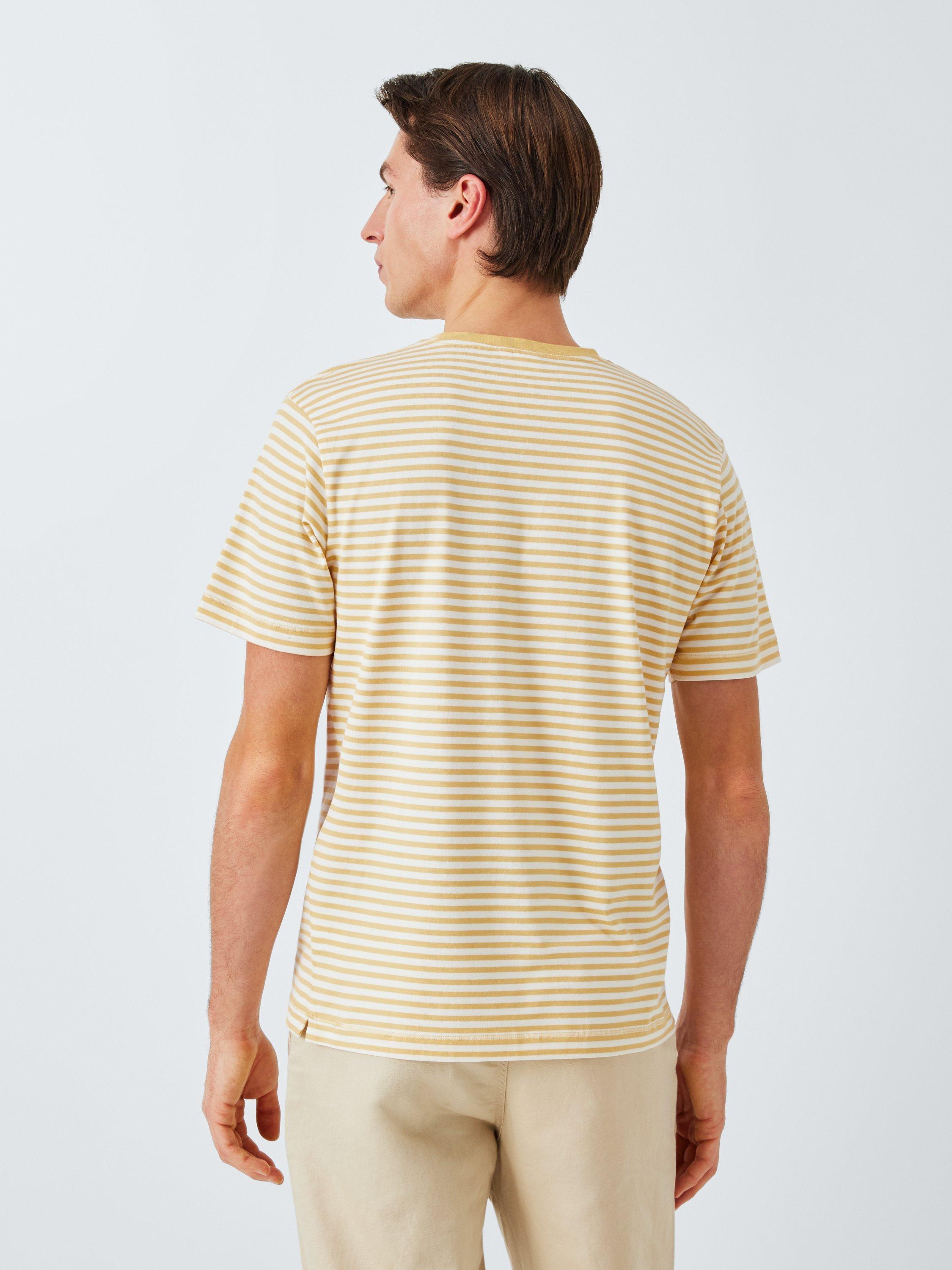 Product image 2 of 6, which shows John Lewis Supima Cotton Regular Fit Crew Neck Stripe T-Shirt, Jojoba/Egret, S