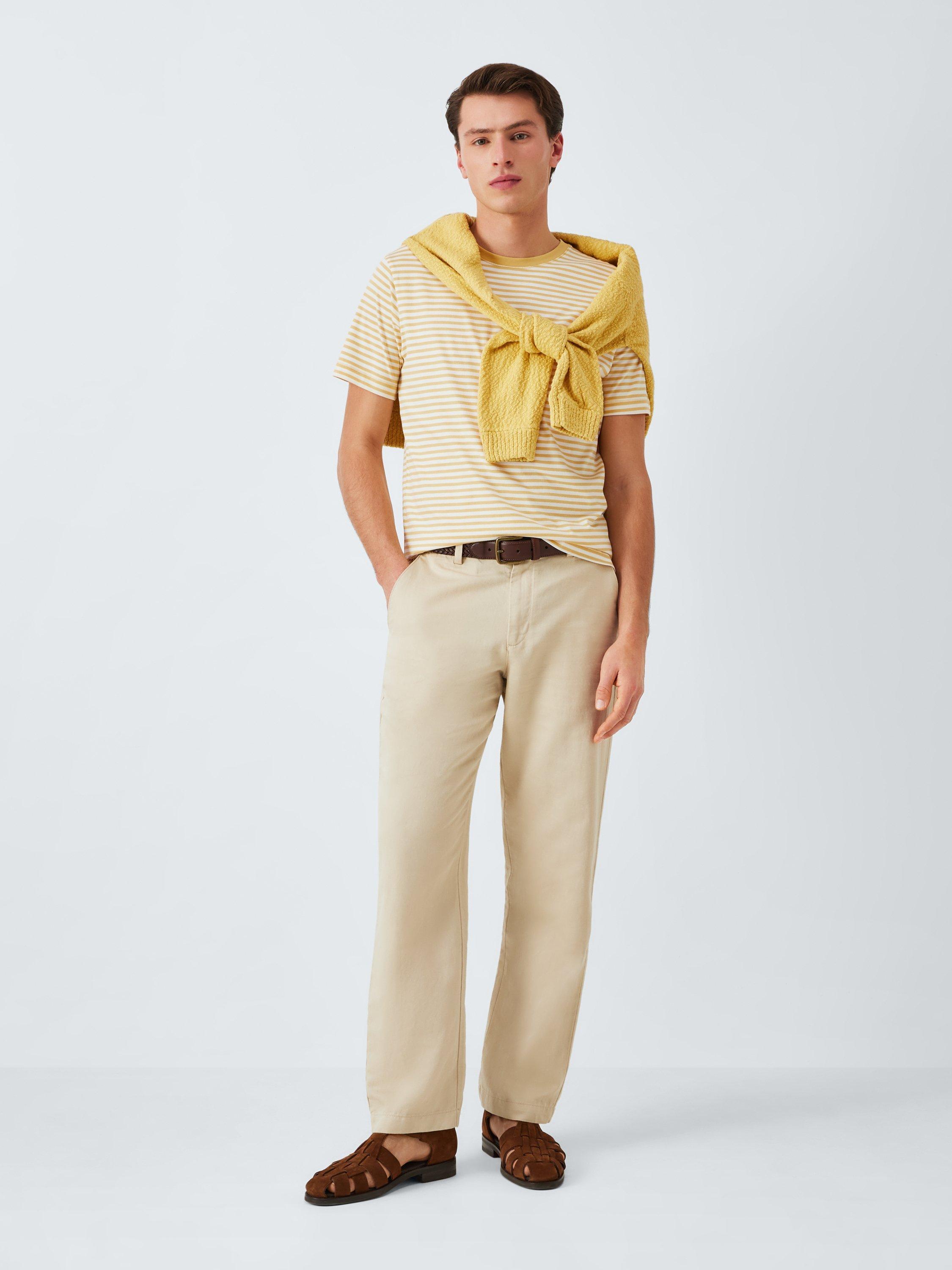 Product image 3 of 6, which shows John Lewis Supima Cotton Regular Fit Crew Neck Stripe T-Shirt, Jojoba/Egret, S