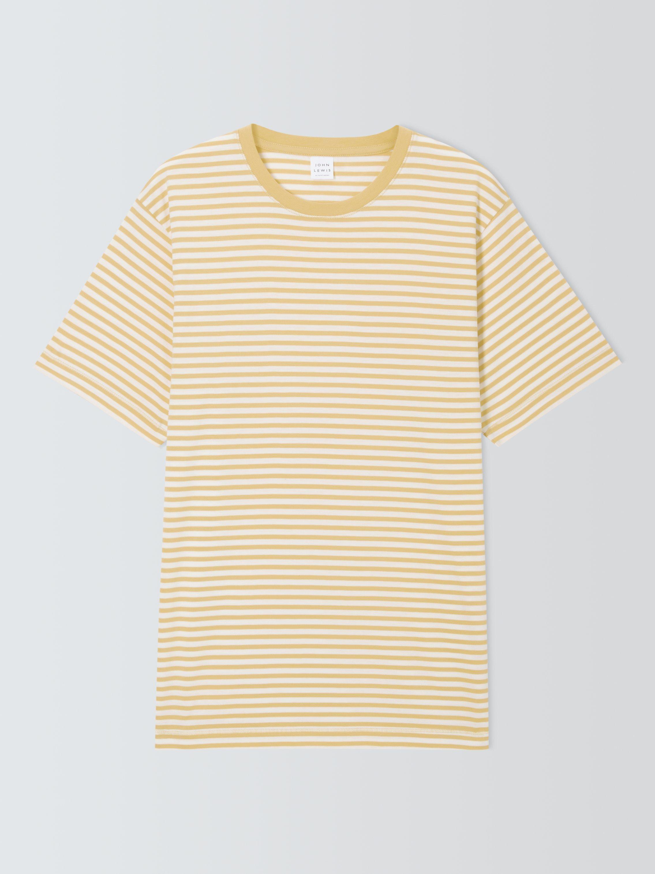 Product image 4 of 6, which shows John Lewis Supima Cotton Regular Fit Crew Neck Stripe T-Shirt, Jojoba/Egret, S