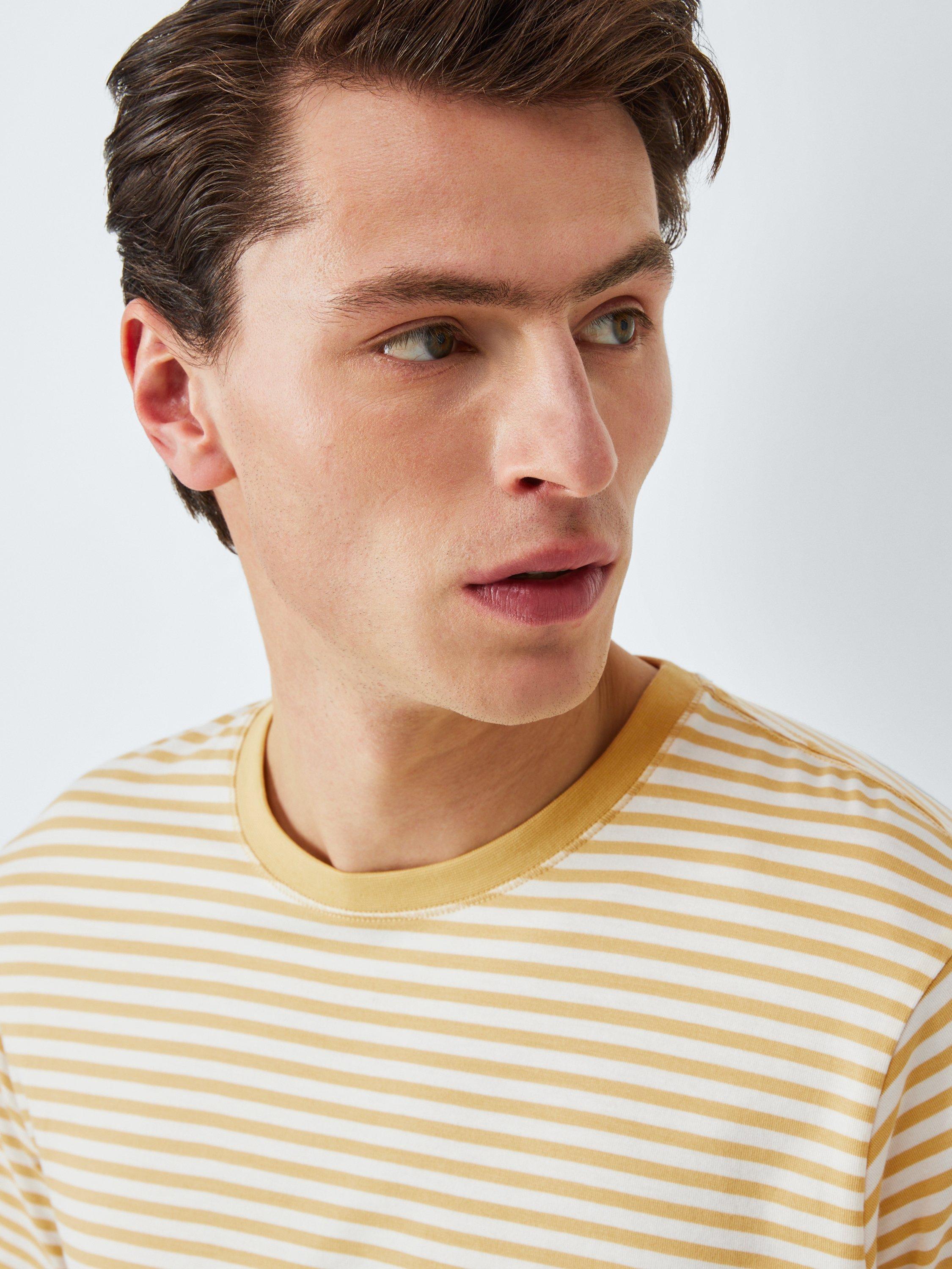 Product image 5 of 6, which shows John Lewis Supima Cotton Regular Fit Crew Neck Stripe T-Shirt, Jojoba/Egret, S