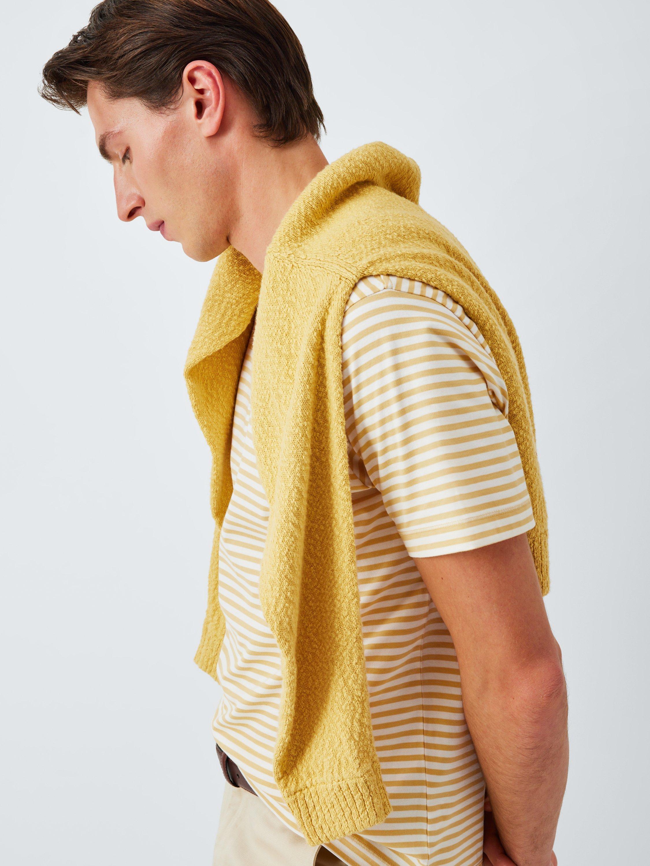 Product image 6 of 6, which shows John Lewis Supima Cotton Regular Fit Crew Neck Stripe T-Shirt, Jojoba/Egret, S